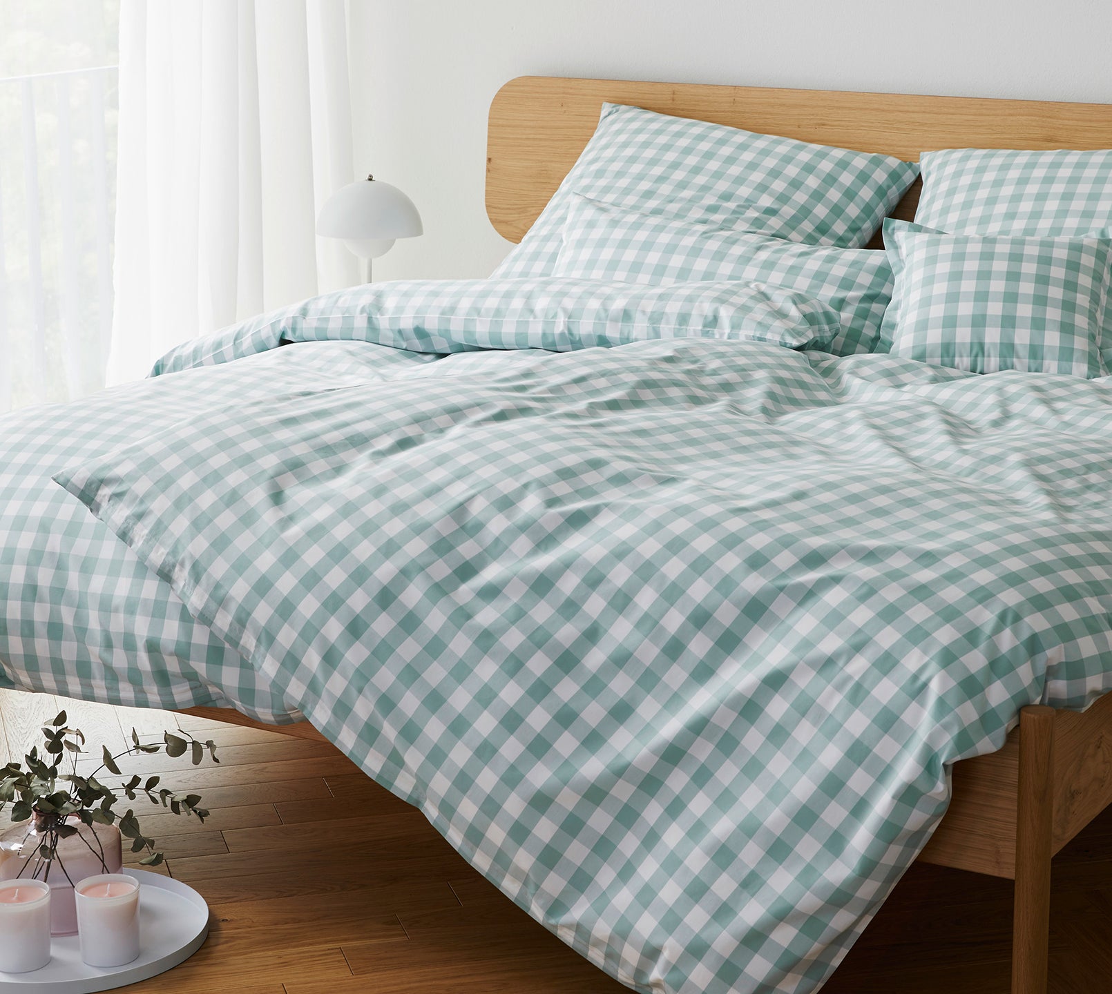 Karierte Perkal Bettwaesche Farbe Salbei Grün Bett #farbe_Quadro Salbei