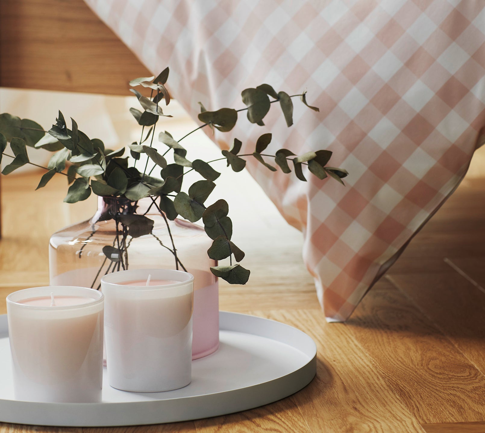 Mako Perkal Bettwaesche Quadro Farbe Puder / Rosa Karomuster #farbe_Quadro Puder