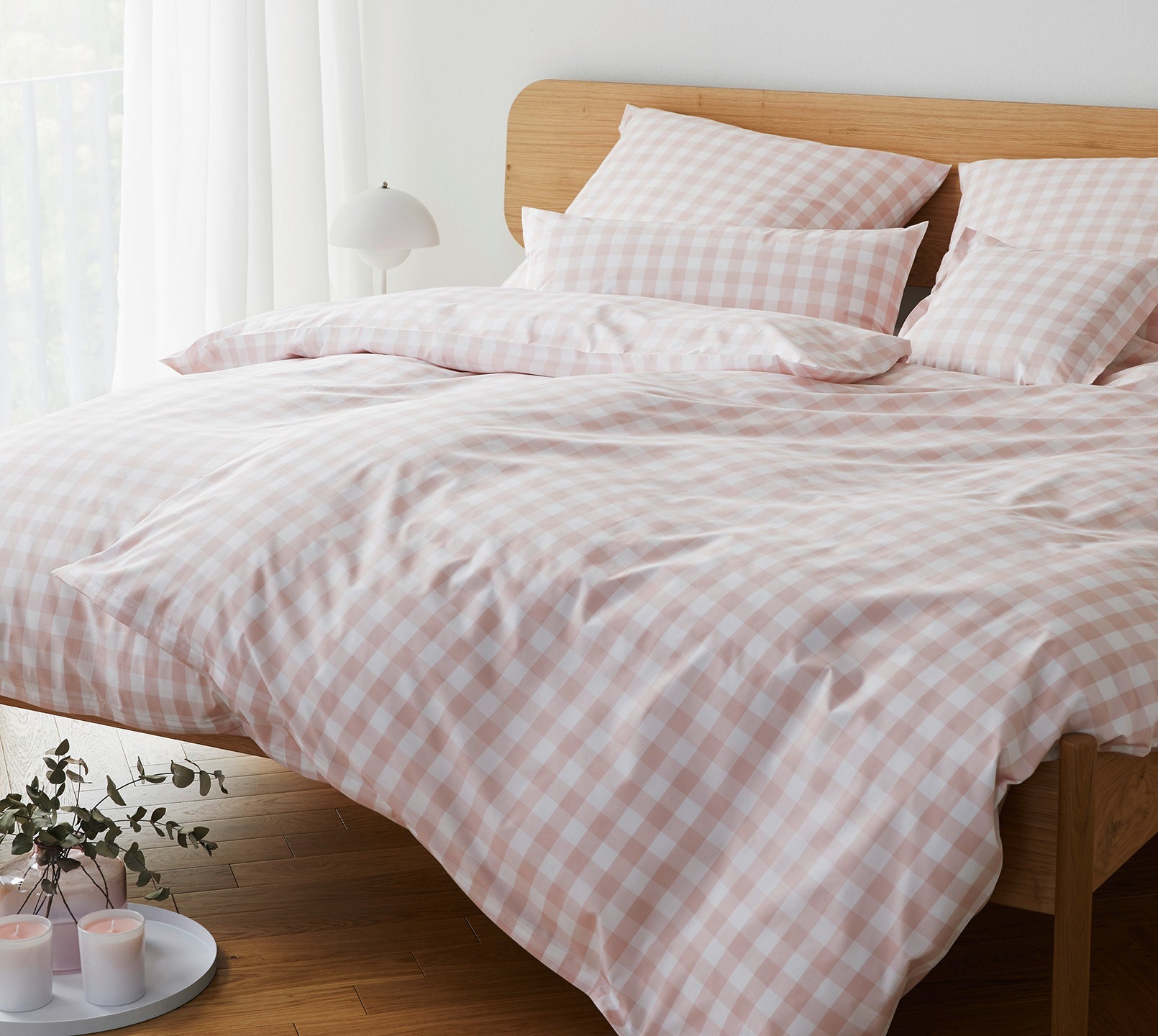 Karierte Mako Perkal Bettwaesche Quadro Farbe Puder / Rosa Schlafzimmer #farbe_Quadro Puder