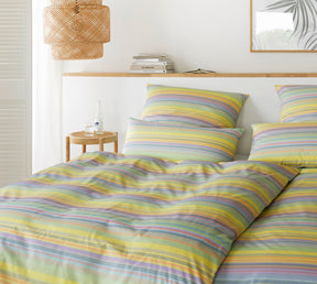 Mako Batist Bettwaesche Facet in Sonnengelb Streifen Schlafzimmer 