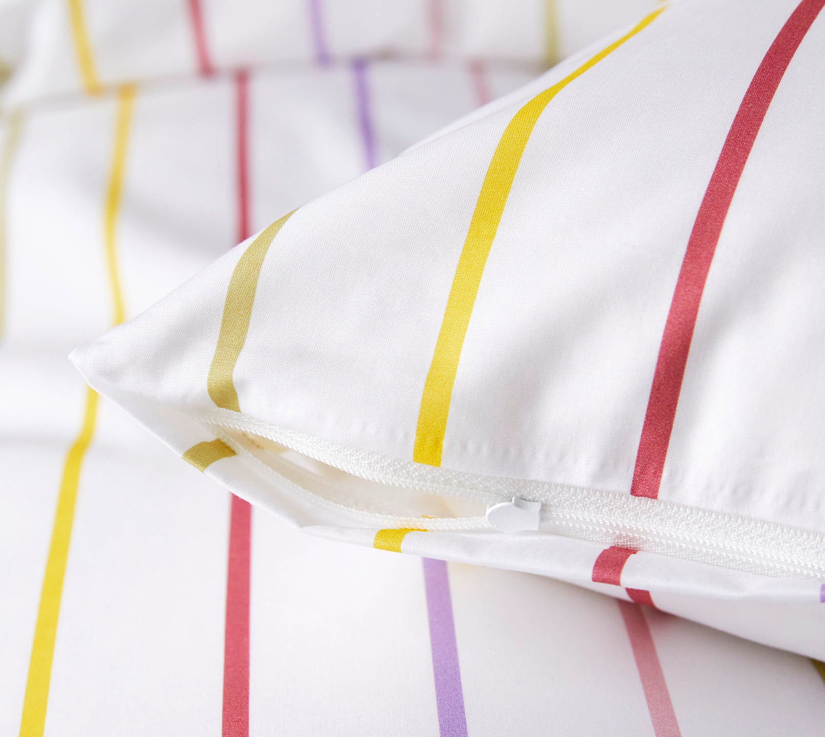 Mako Batist Bettwäsche Little in Weiß Streifen Reißverschluss #farbe_Little Weiß