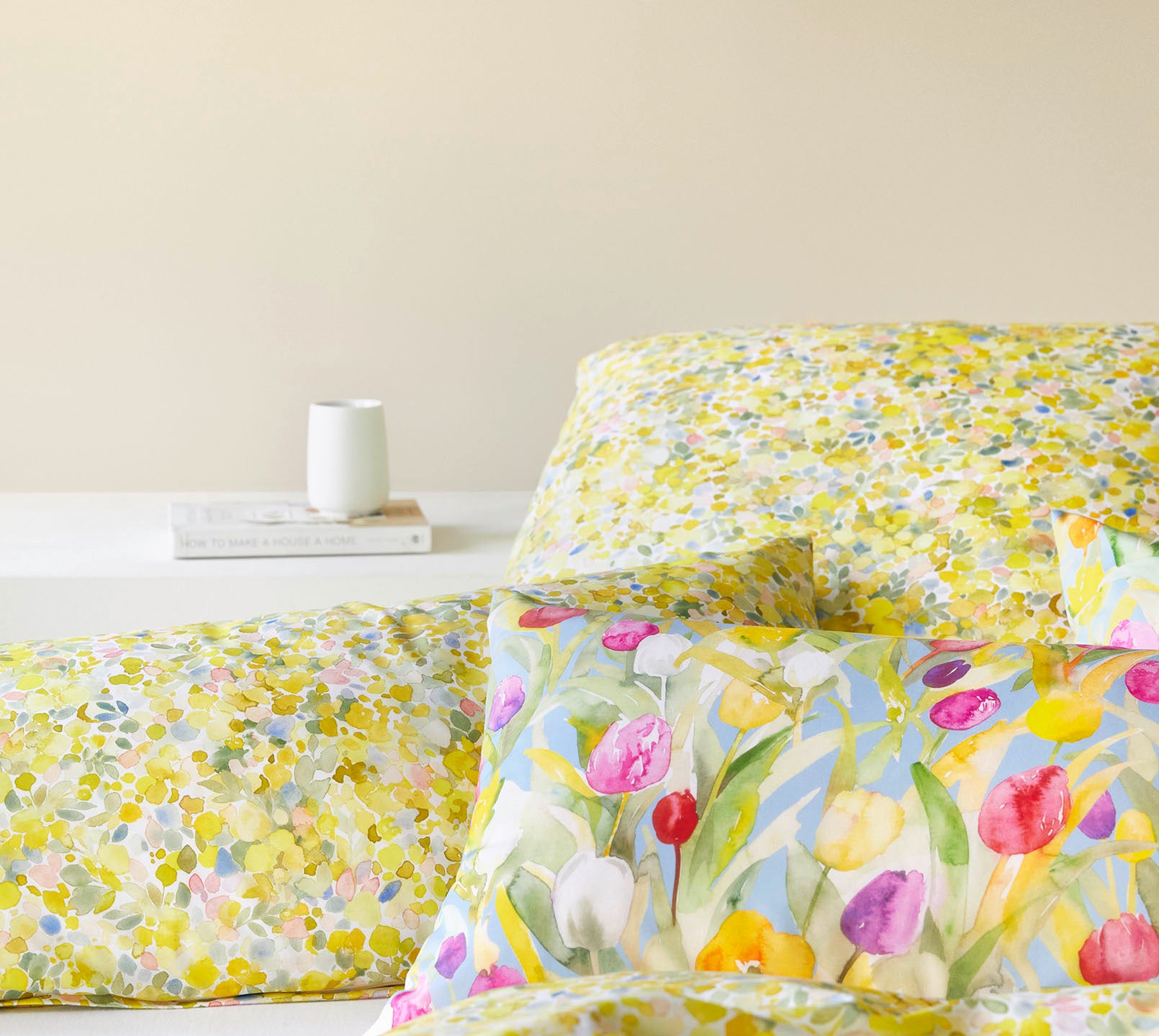 Mako Batist Bettwäsche Mimosa in Zitronengelb Blütenblätter Kissendetails #farbe_Mimosa Zitronengelb