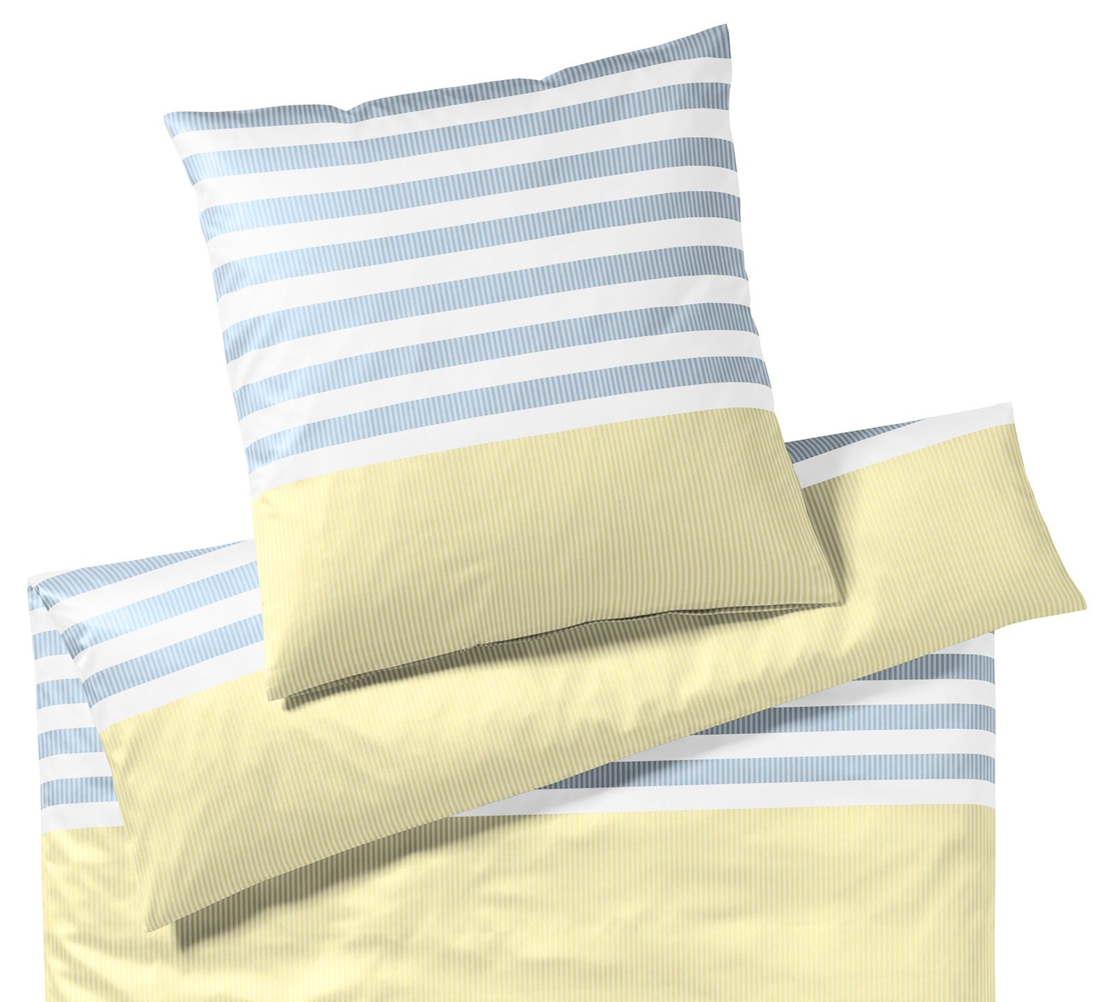 Mako-Batist Bettwäsche Summerstripe in Gelb-Bleu Streifen Freisteller #farbe_Summerstripe Gelb-Bleu