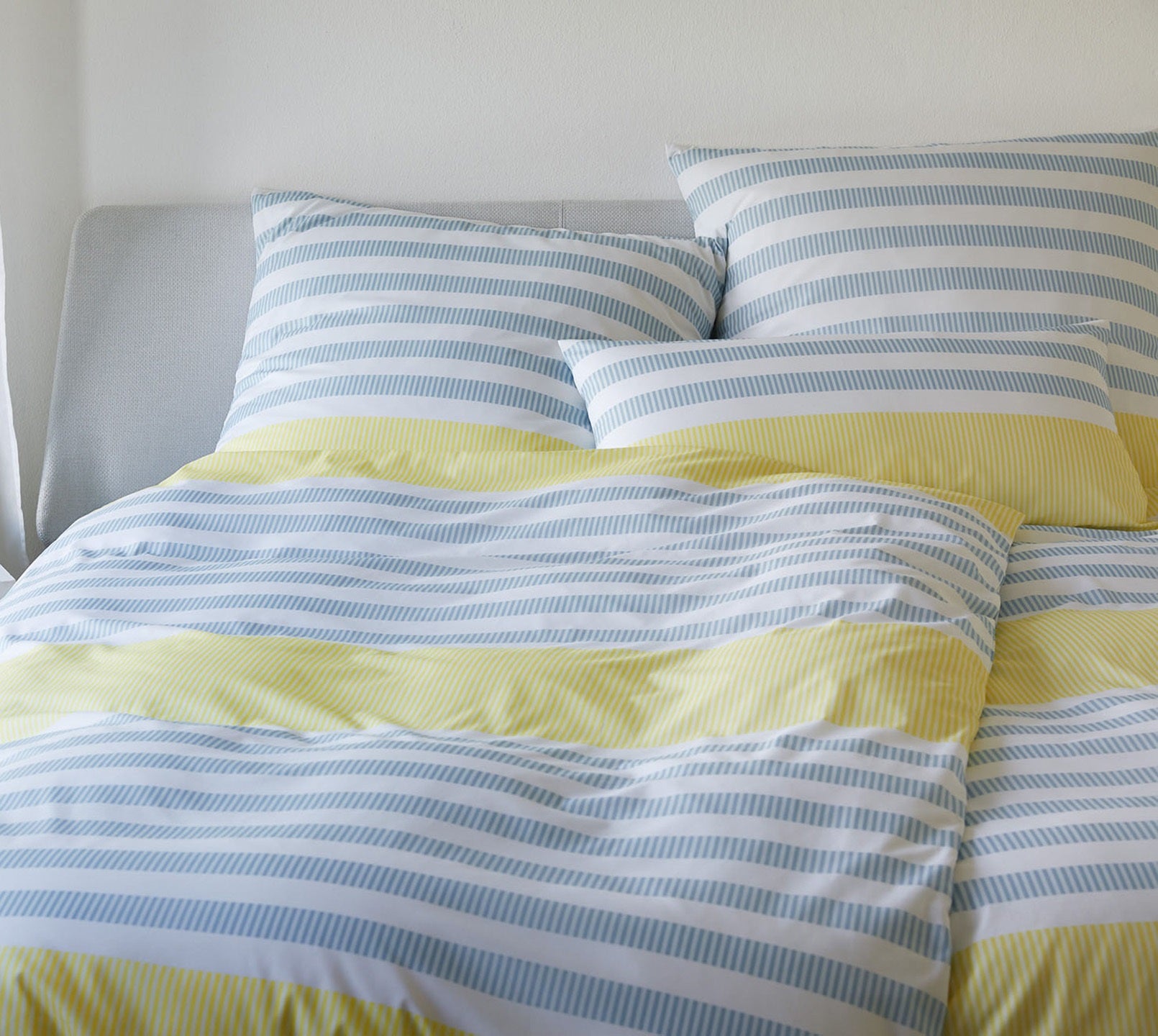 Mako-Batist Bettwäsche Summerstripe in Gelb-Bleu Streifen Schlafzimmer #farbe_Summerstripe Gelb-Bleu