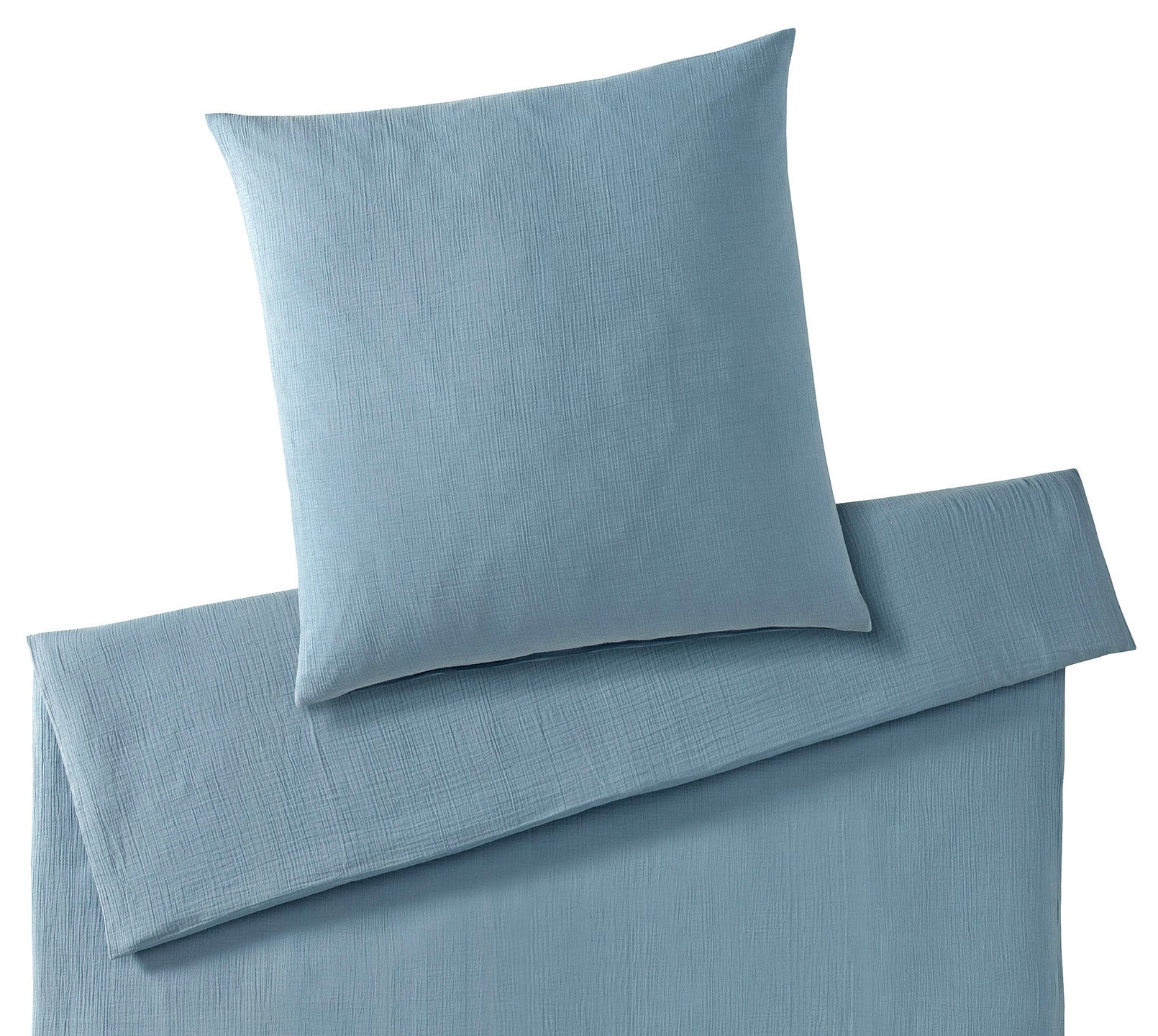 Musselin Bettwäsche Smooth in Rauchblau Uni Freisteller #farbe_Smooth Rauchblau