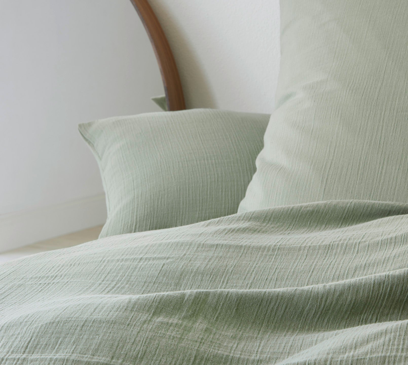 Musselin Bettwäsche Smooth in Pistazie Uni Schlafzimmer #farbe_Smooth Pistazie