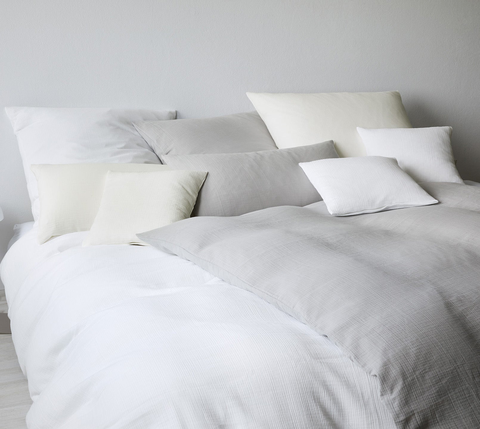 Musselin Bettwäsche Smooth in Offwhite Weiß Stein Uni Mix #farbe_Smooth Weiß