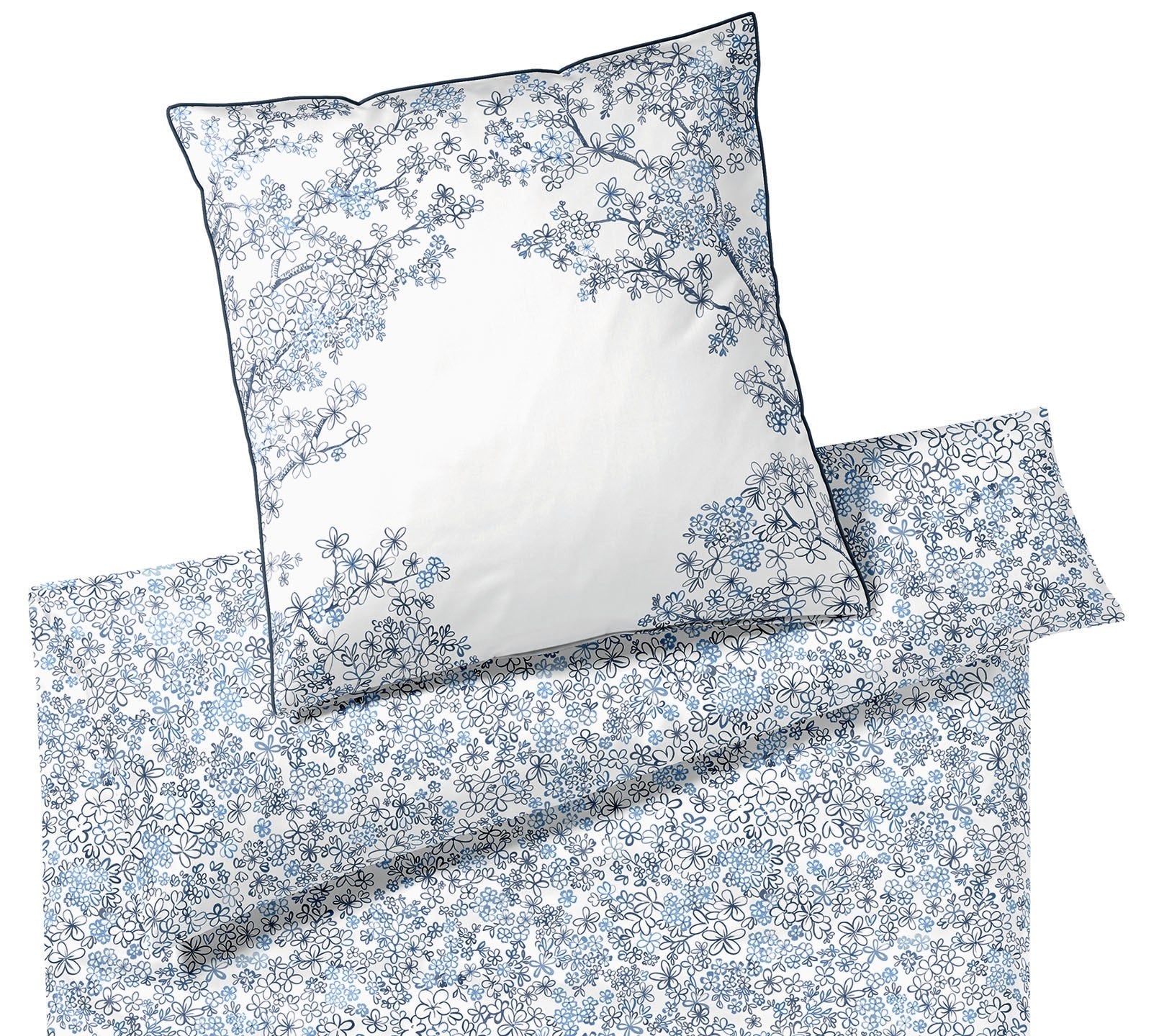 Satin Bettwäsche Belle in Indigo Blüten Freisteller #farbe_Belle Indigo