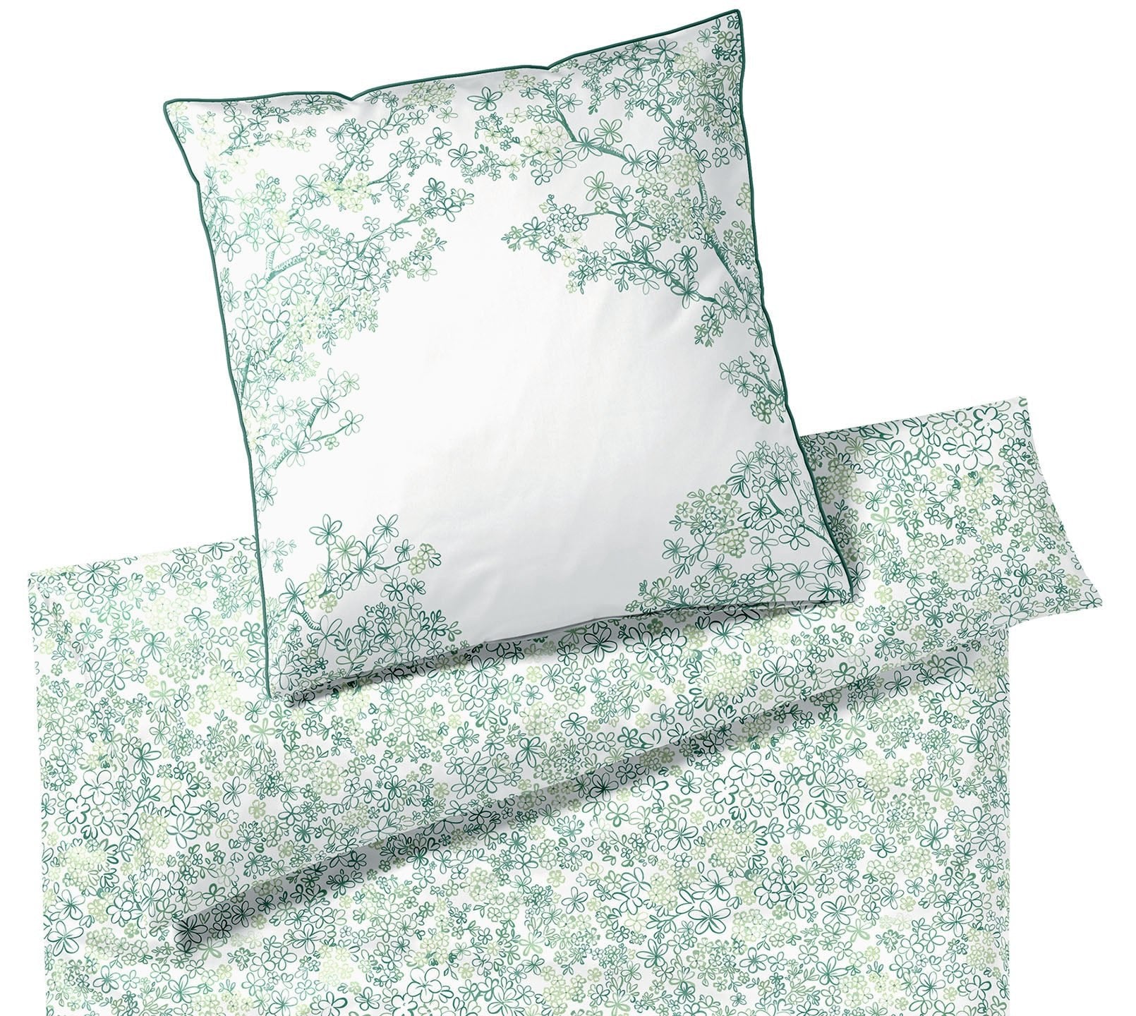 Satin Bettwäsche Belle in Blattgrün Blüten Freisteller #farbe_Belle Blattgrün