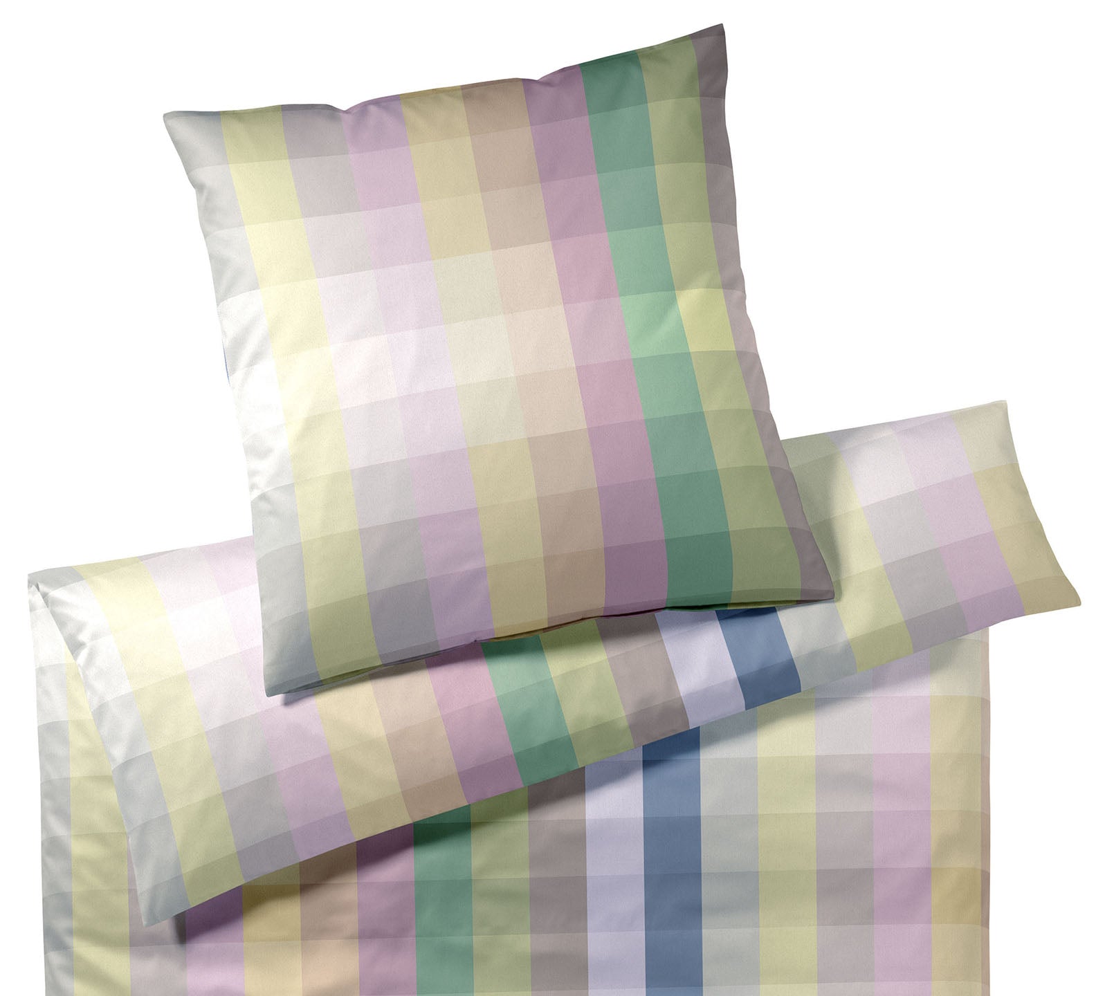 Satin Bettwaesche Check Out in Gelb Karo Freisteller