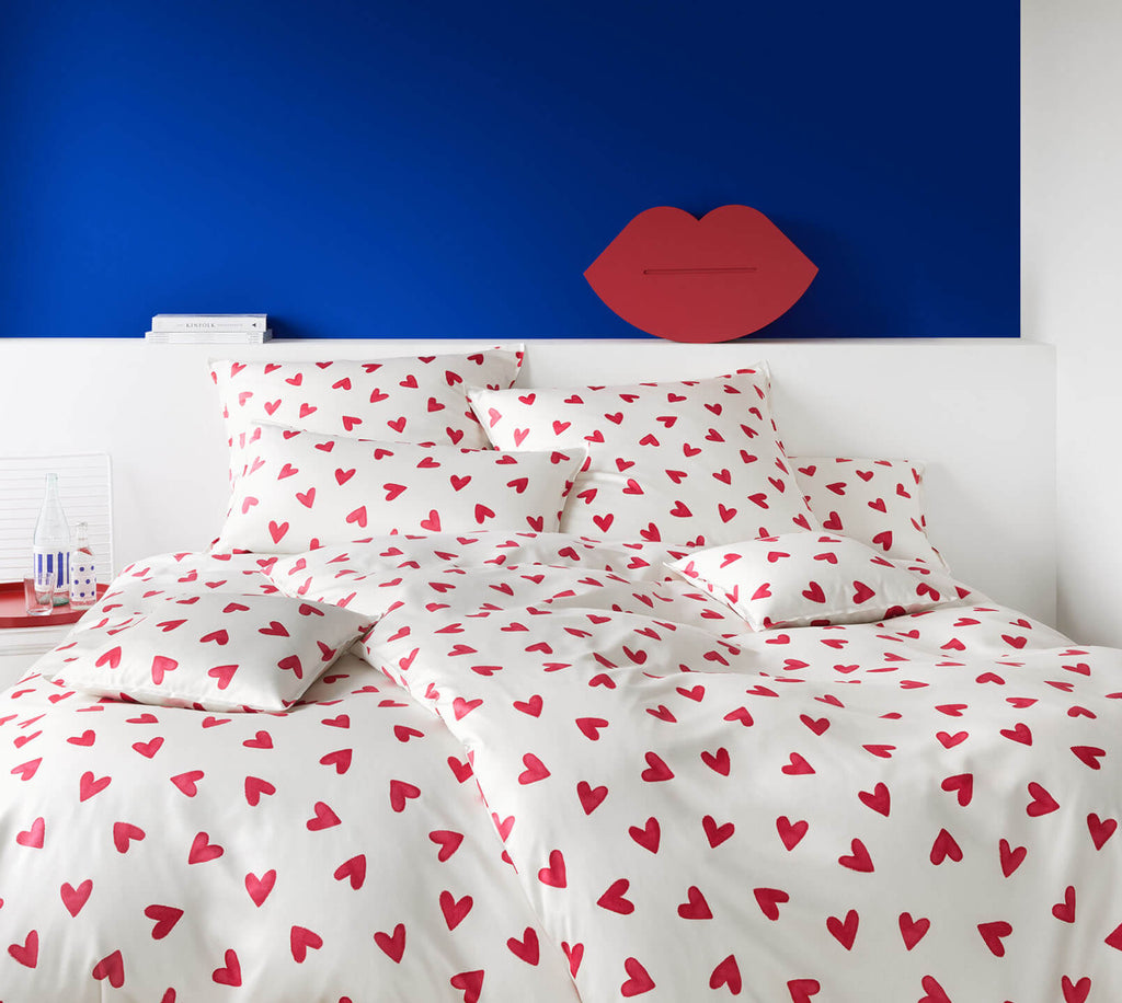 Mako Satin Bettwäsche Cherie mit Herzen-Allover