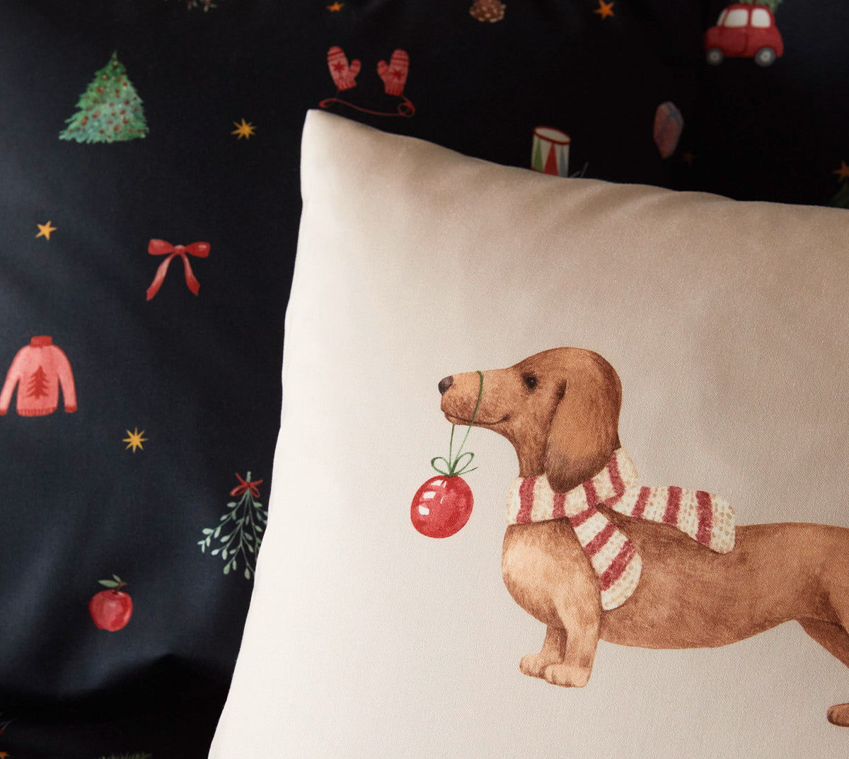 Satin Bettwäsche Christmas Treats in Blau Weihnachtsmotive Kissendetail 2 #farbe_Christmas Treats Blau