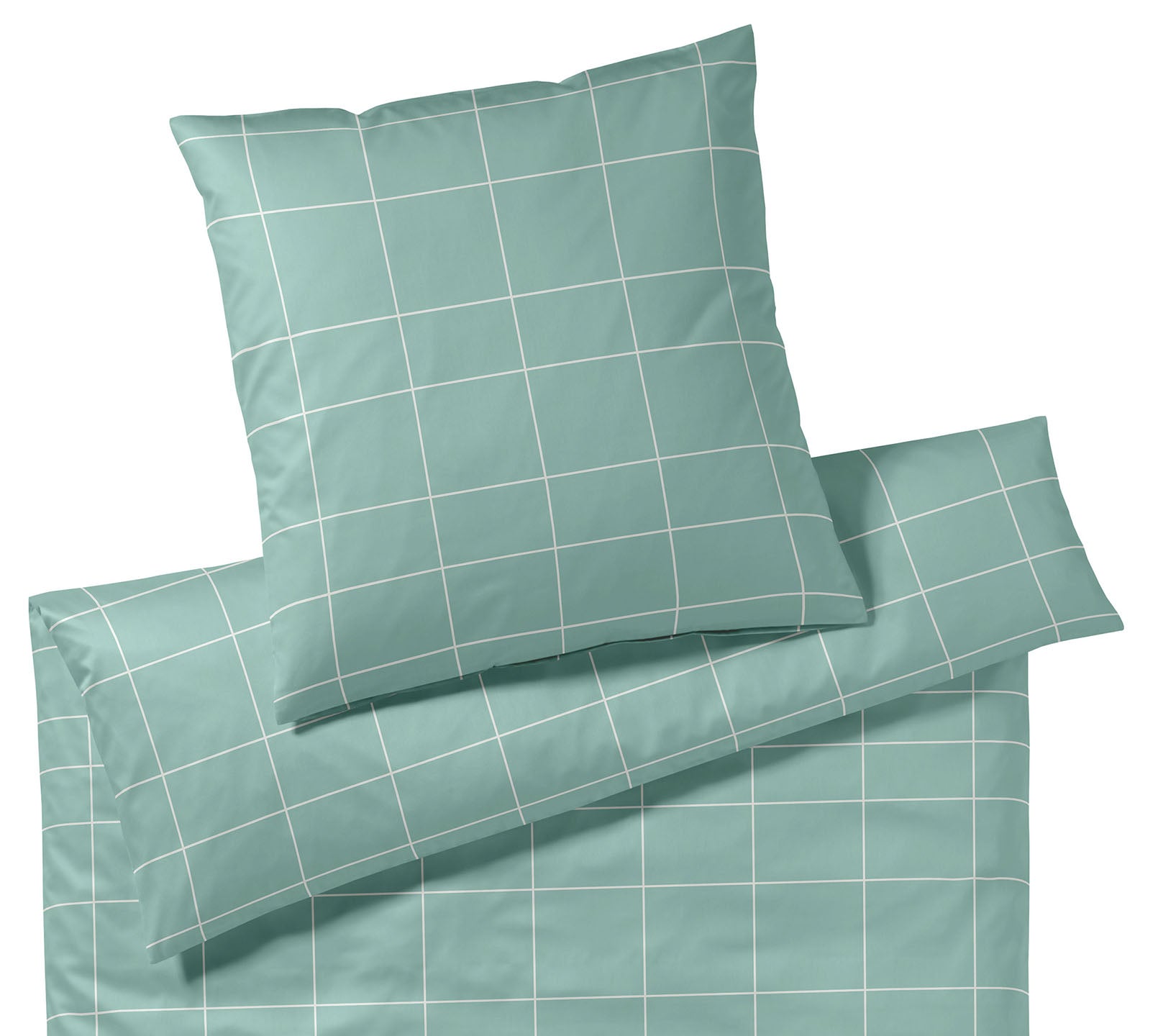Satin Bettwäsche Cross in Fjord Grün Karo Freisteller #farbe_Cross Fjord