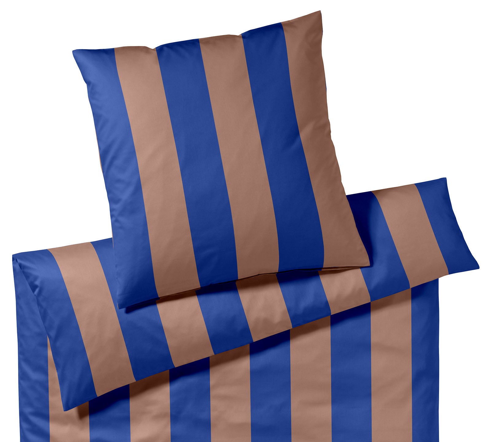 Satin Bettwäsche Duo in Kobalt-Mousse Streifen Freisteller #farbe_Duo Kobalt-Mousse