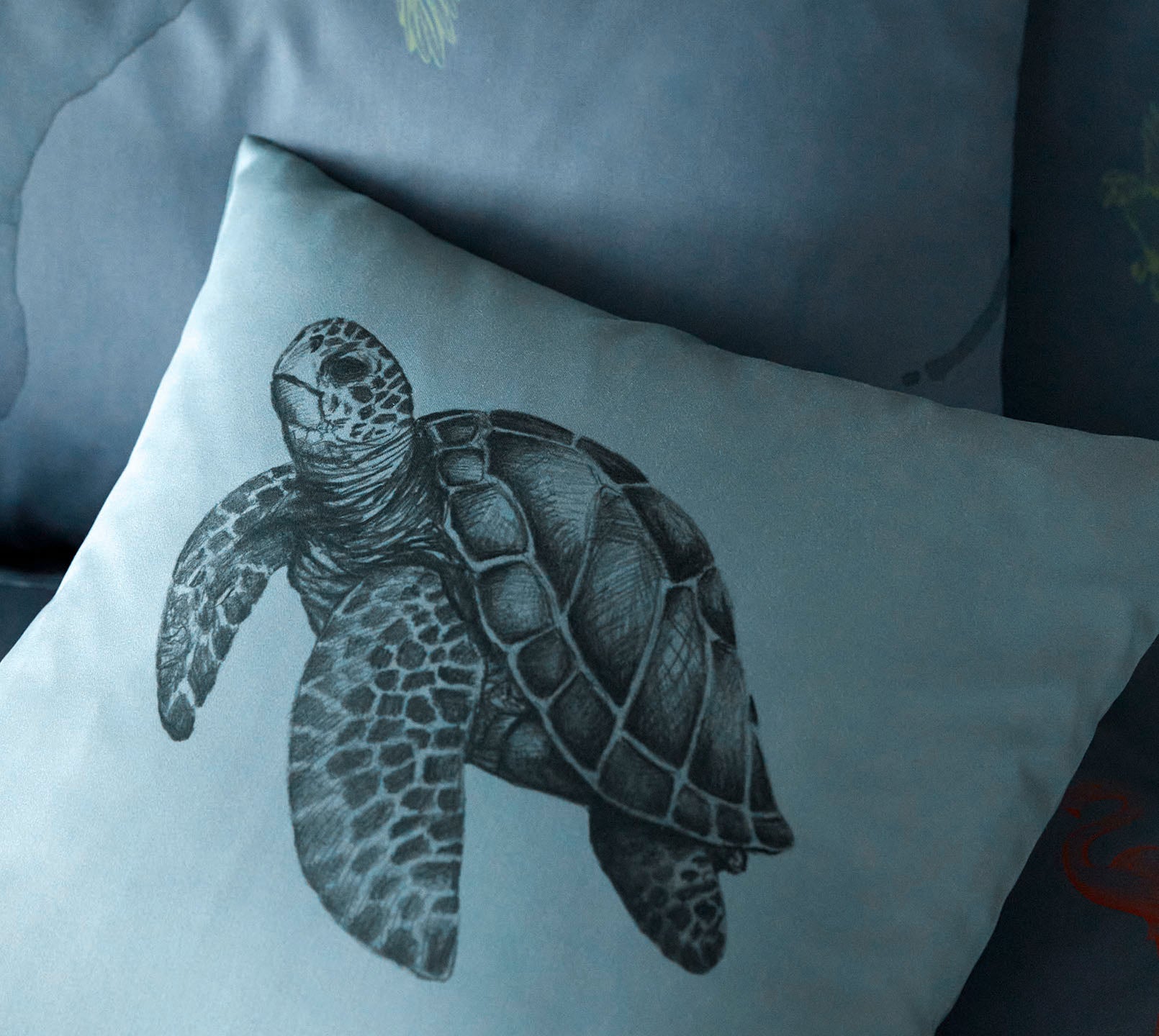 Satin Bettwäsche Explorer Ozeanblau Tiermotive Schildkröte Kissen #farbe_Explorer Ozeanblau