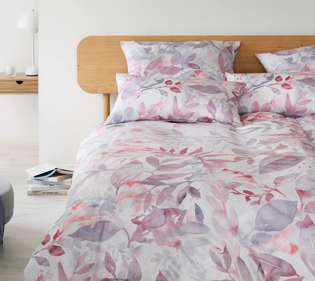 Satin Bettwäsche mit Blumen Blend in Rouge Schlafzimmer #farbe_Rouge
