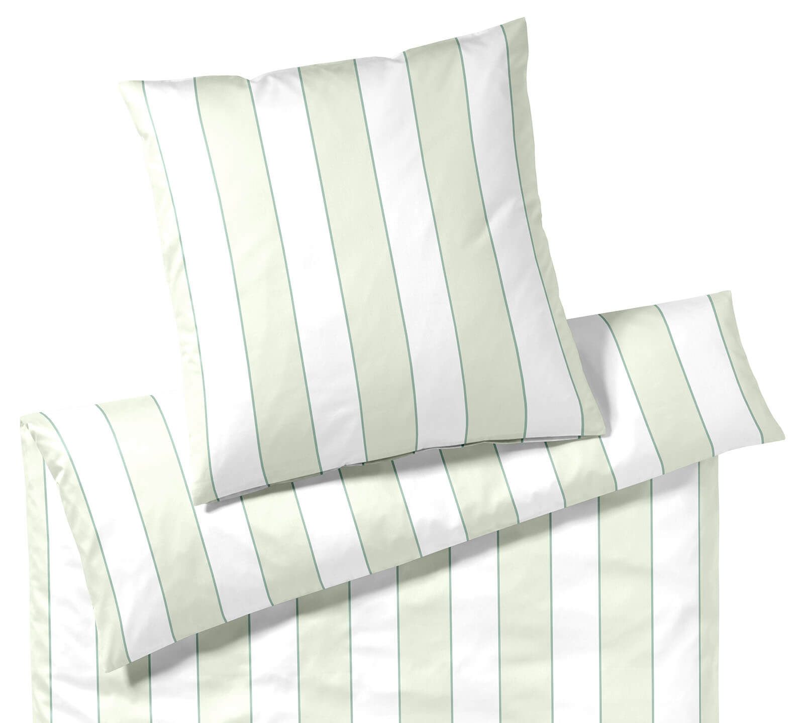 Satin Bettwäsche Levens in Pistaziengrün Streifen Freisteller #farbe_Levens Pistaziengrün