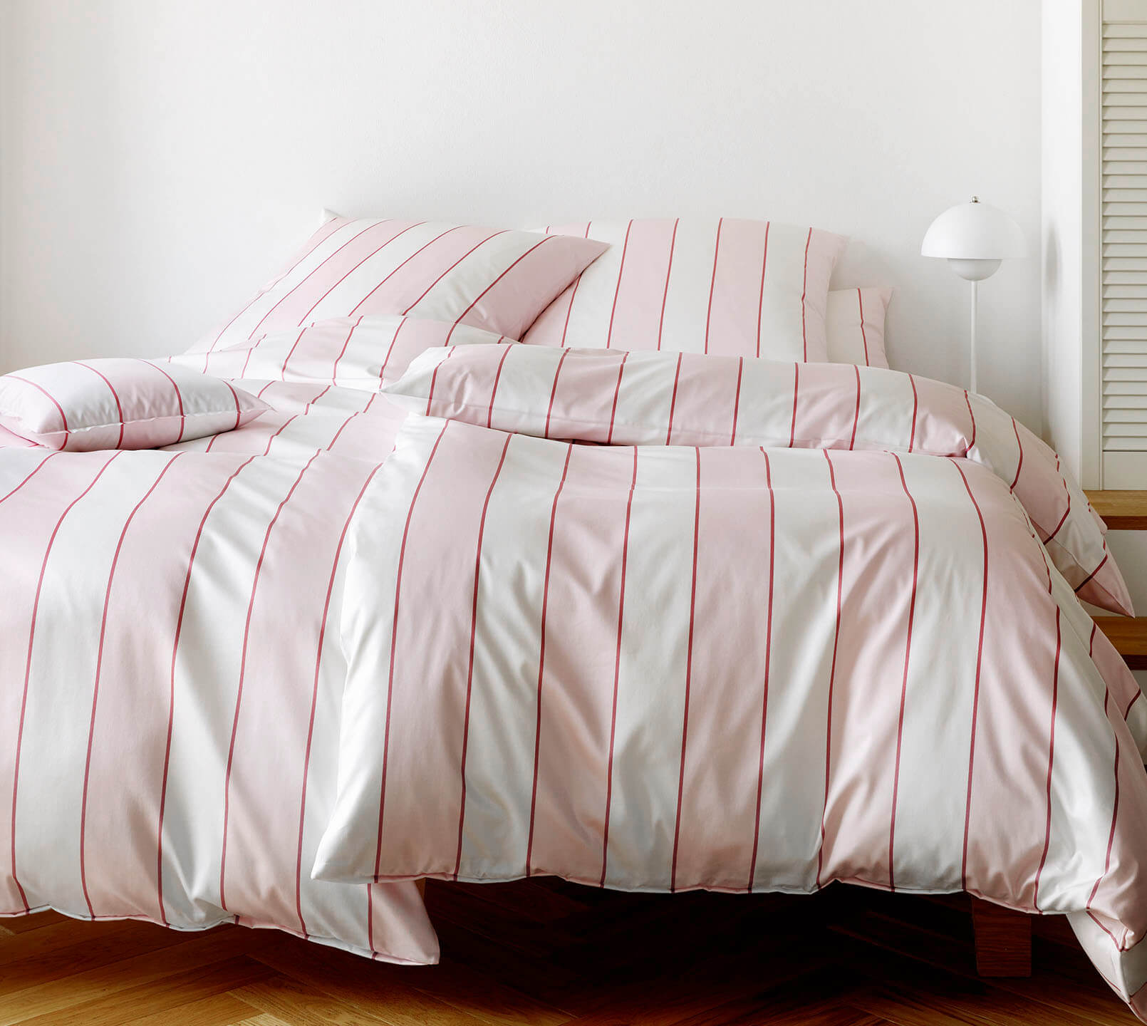 Satin Bettwäsche Levens in Himbeerrosa Streifen Schlafzimmer #farbe_Levens Himbeerrosa