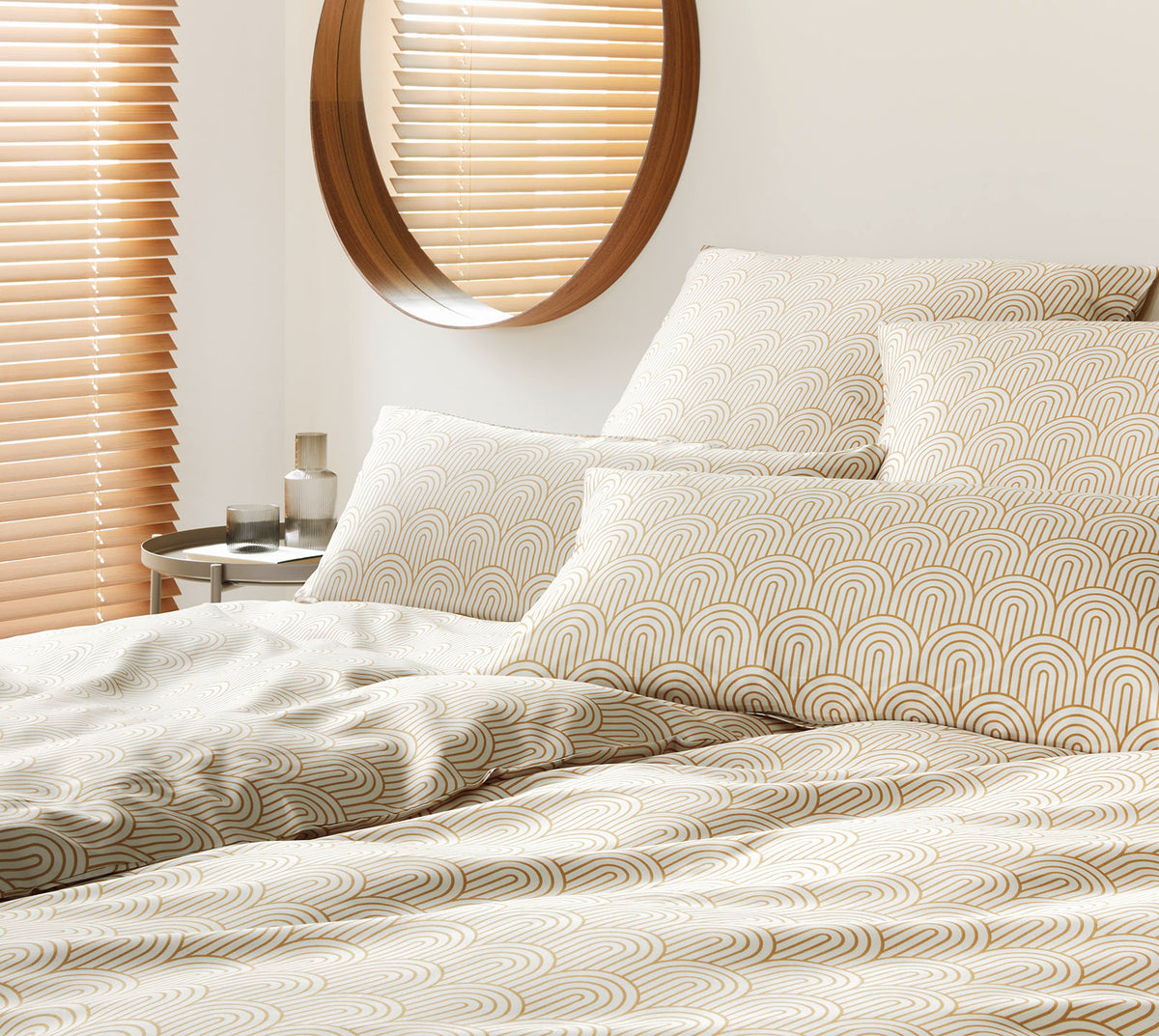 Satin Bettwäsche Maison Arcs in Gold Bögen Schlafzimmer #farbe_Maison Arcs Gold