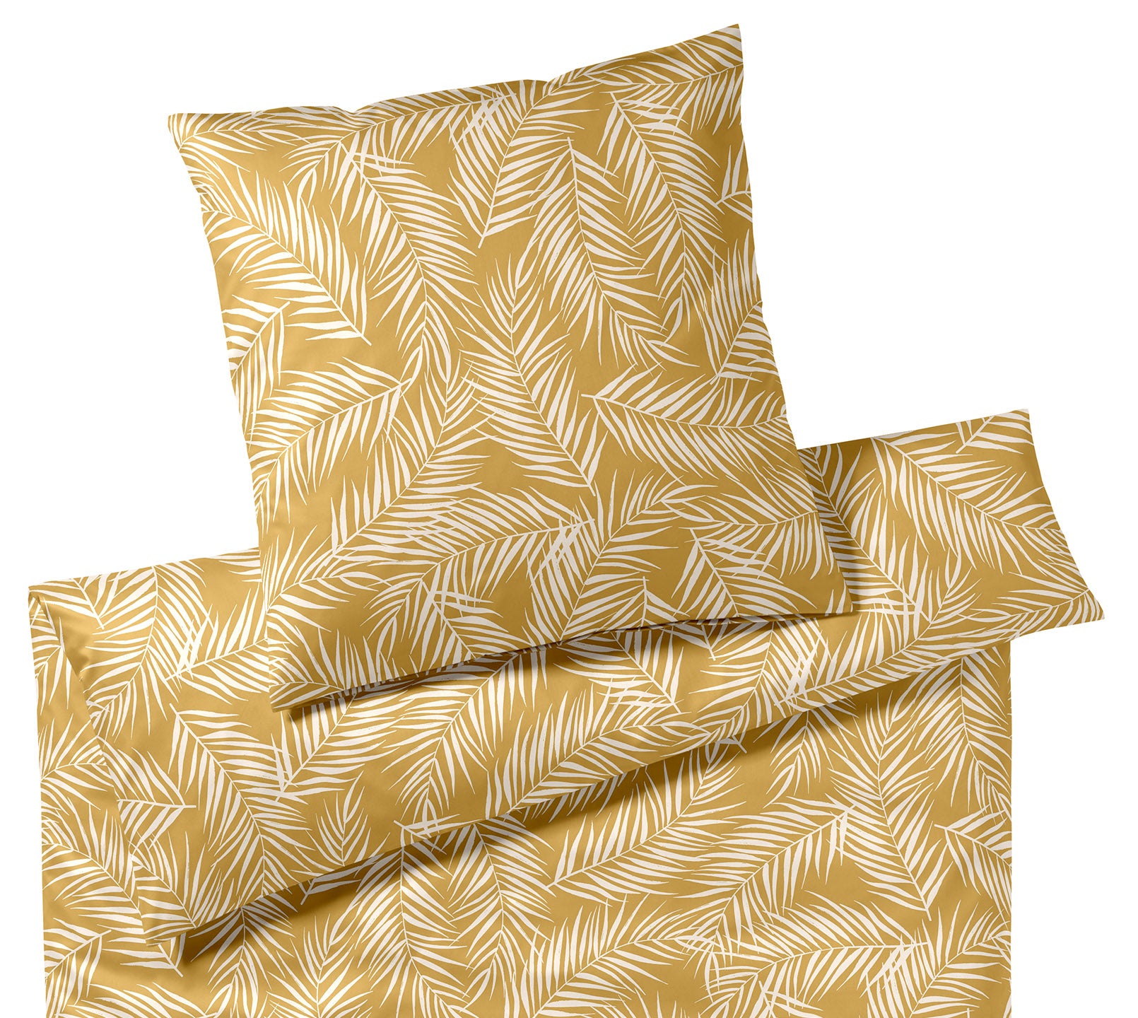 Satin Bettwäsche Maison Leaves in Gold Palmenblätter Freisteller #farbe_Maison Leaves Gold