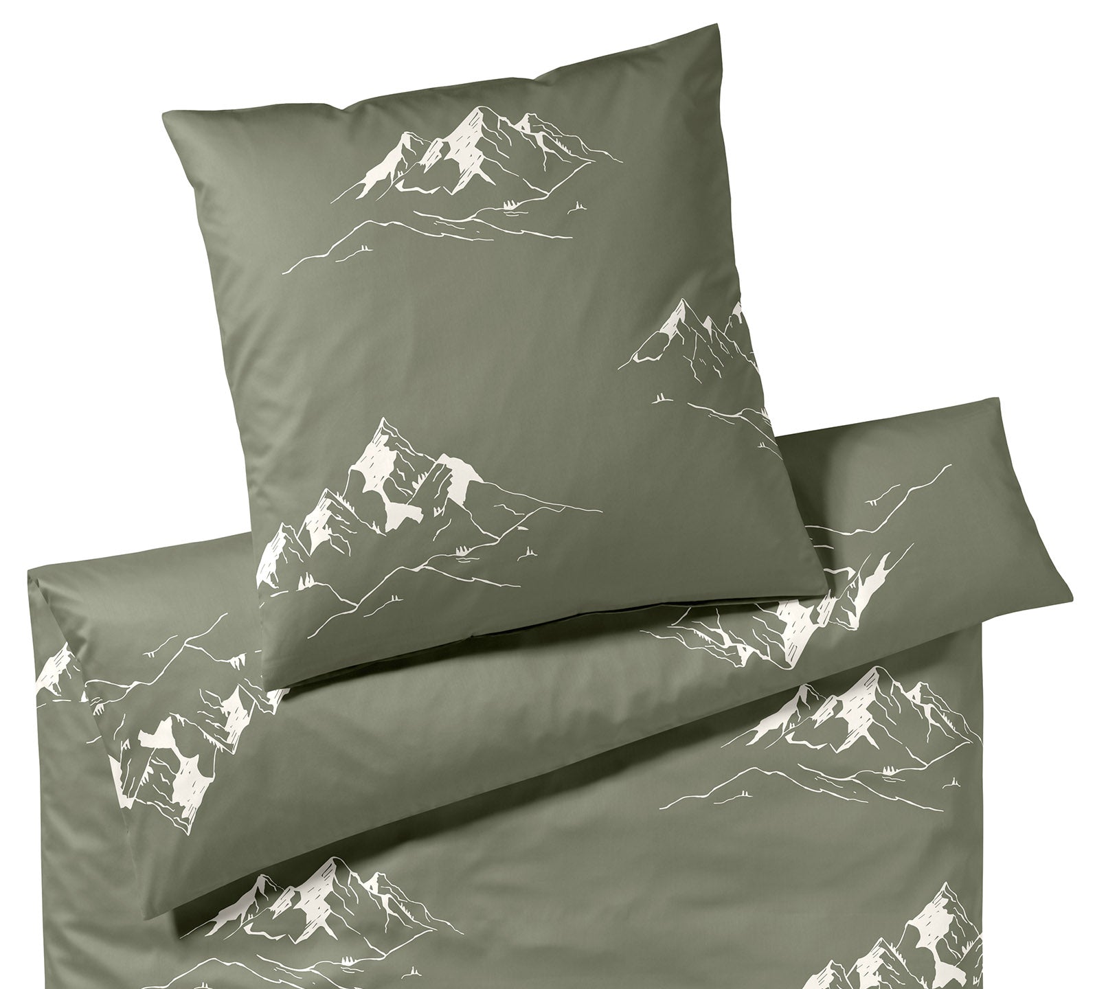 Satin Bettwäsche Mountain Top in Zirbe Bergmotiv Freisteller #farbe_Mountain Top Zirbe
