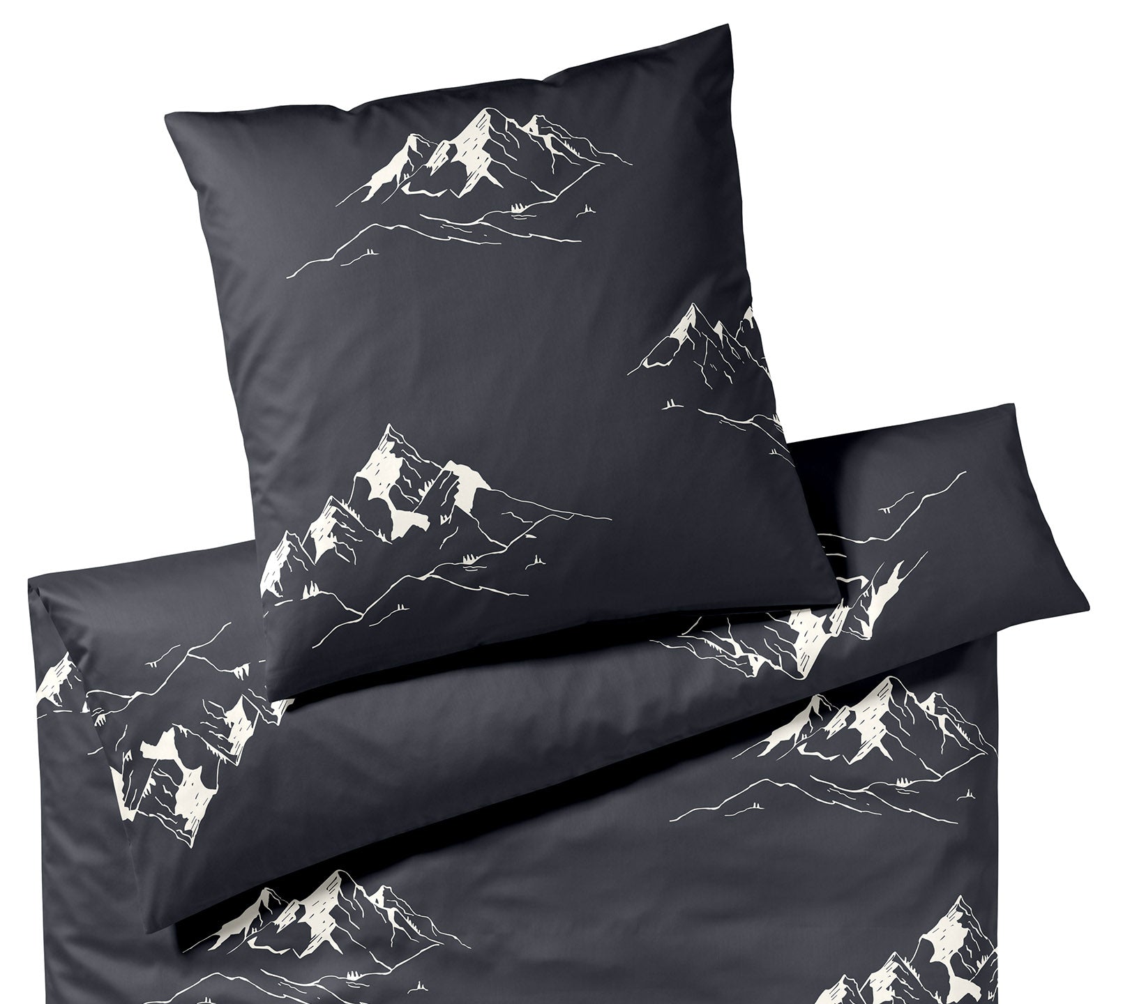 Satin Bettwäsche Mountain Top in Graphit Bergmotiv Freisteller #farbe_Mountain Top Graphit