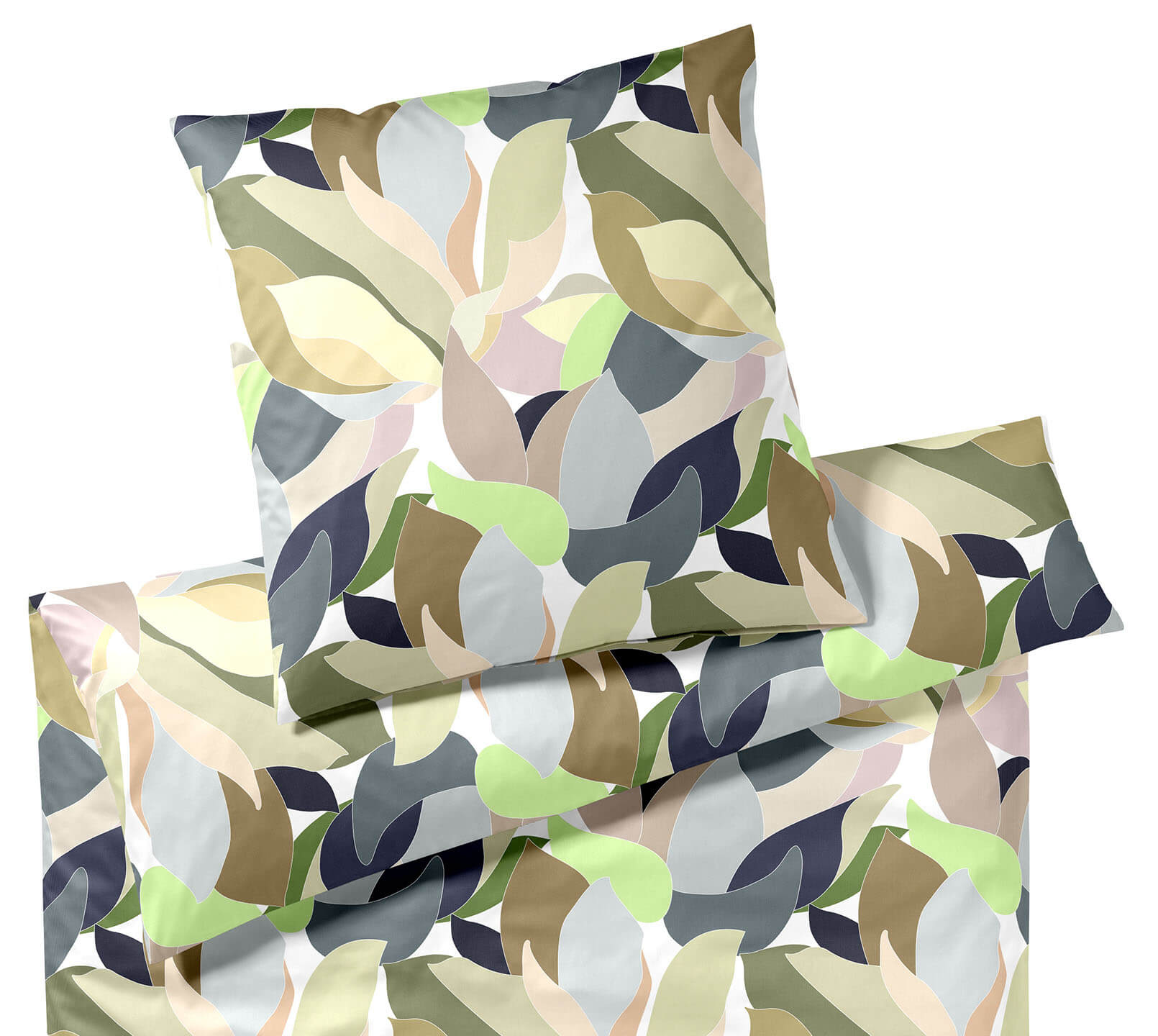 Satin Bettwäsche Night Garden in Hellgrün Blättermotiv Freisteller #farbe_Night Garden Hellgrün