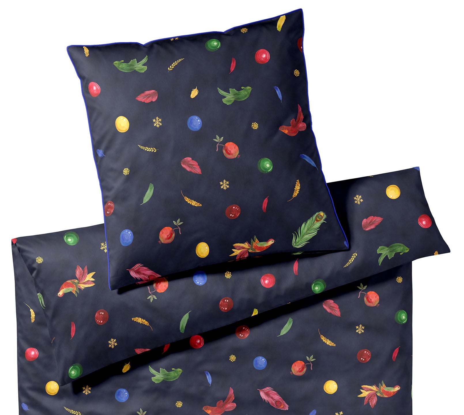 Satin Bettwaesche Noel in Blau Deko Freisteller #farbe_Nachtblau