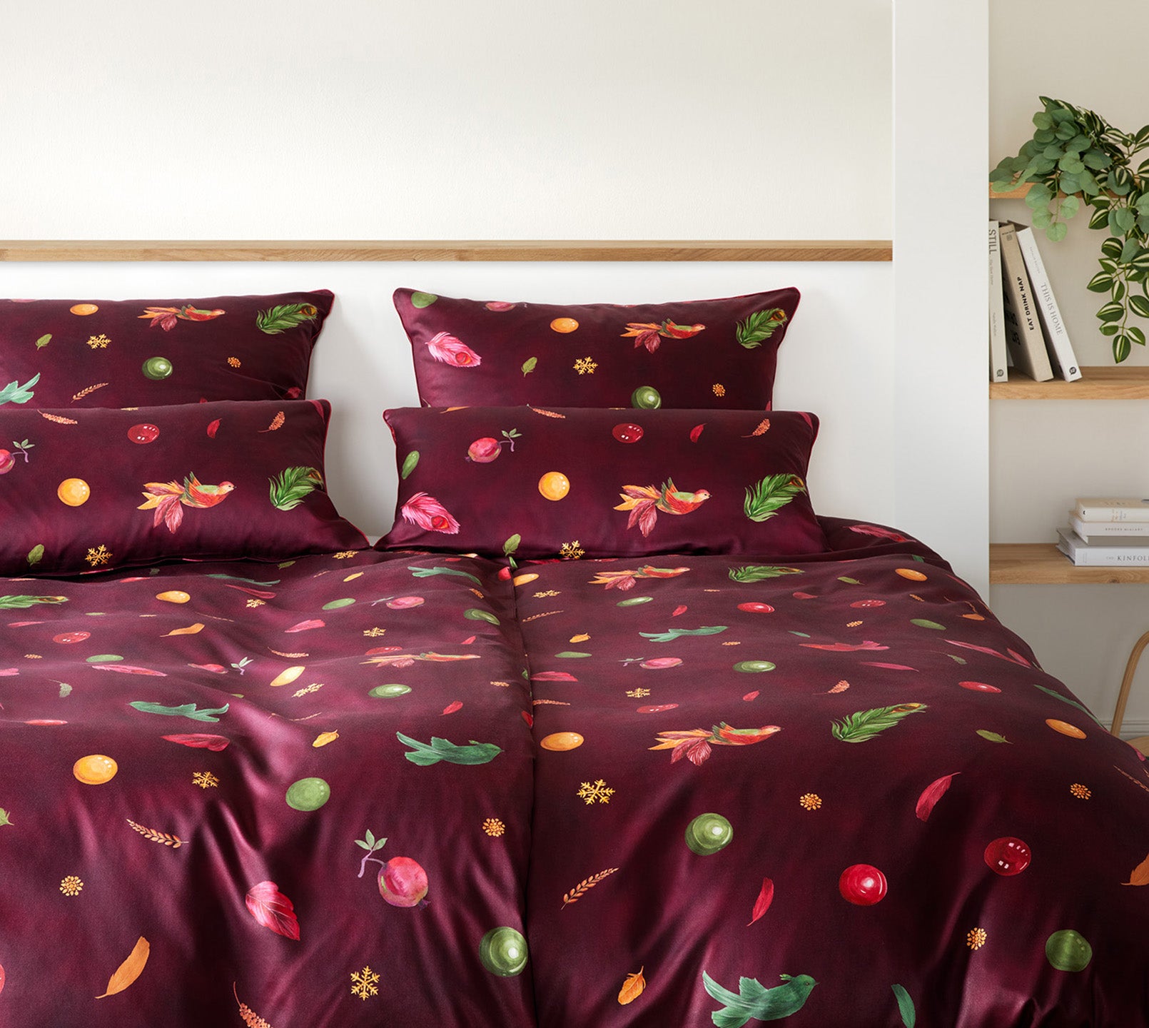 Satin Bettwaesche Noel in Rot Deko Schlafzimmer