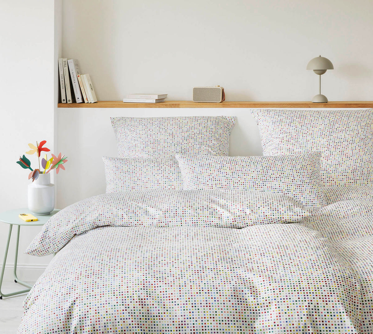 Satin Bettwäsche Pixie in Weiß Punktegraphik Schlafzimmer #farbe_Pixie Weiß