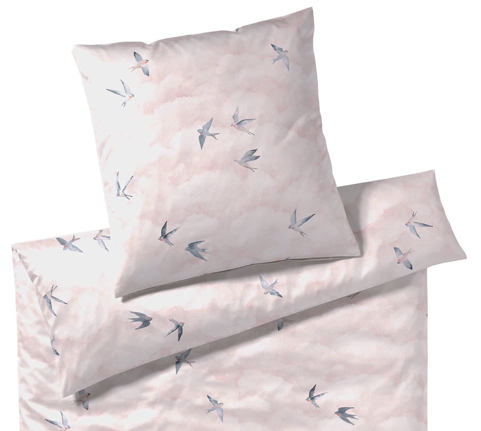 Satin Bettwäsche Reverie Rose Schwalben Freisteller #farbe_Reverie Pale Pink