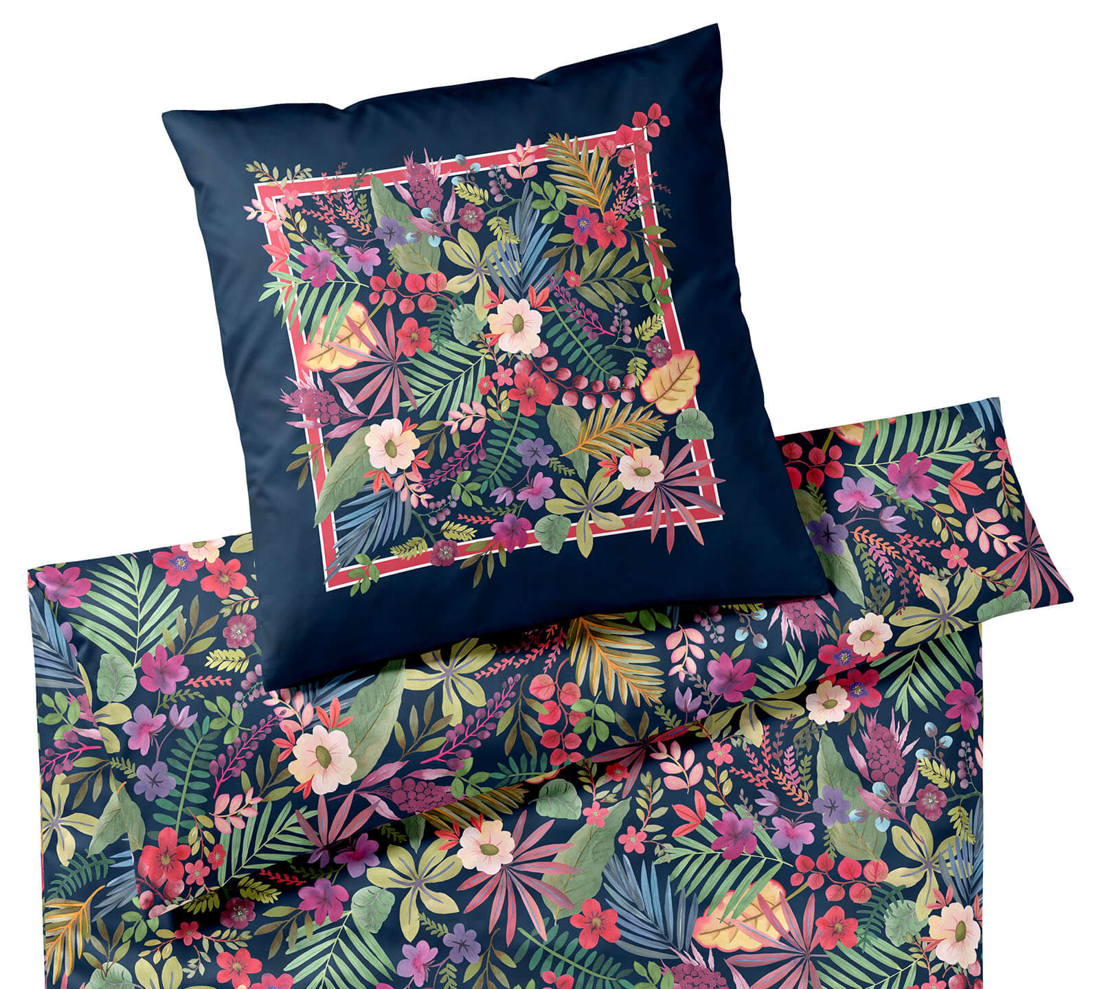 Satin Bettwäsche Rise mit Blumenmotiv Dunkelblau Freisteller #farbe_Rise Dunkelblau