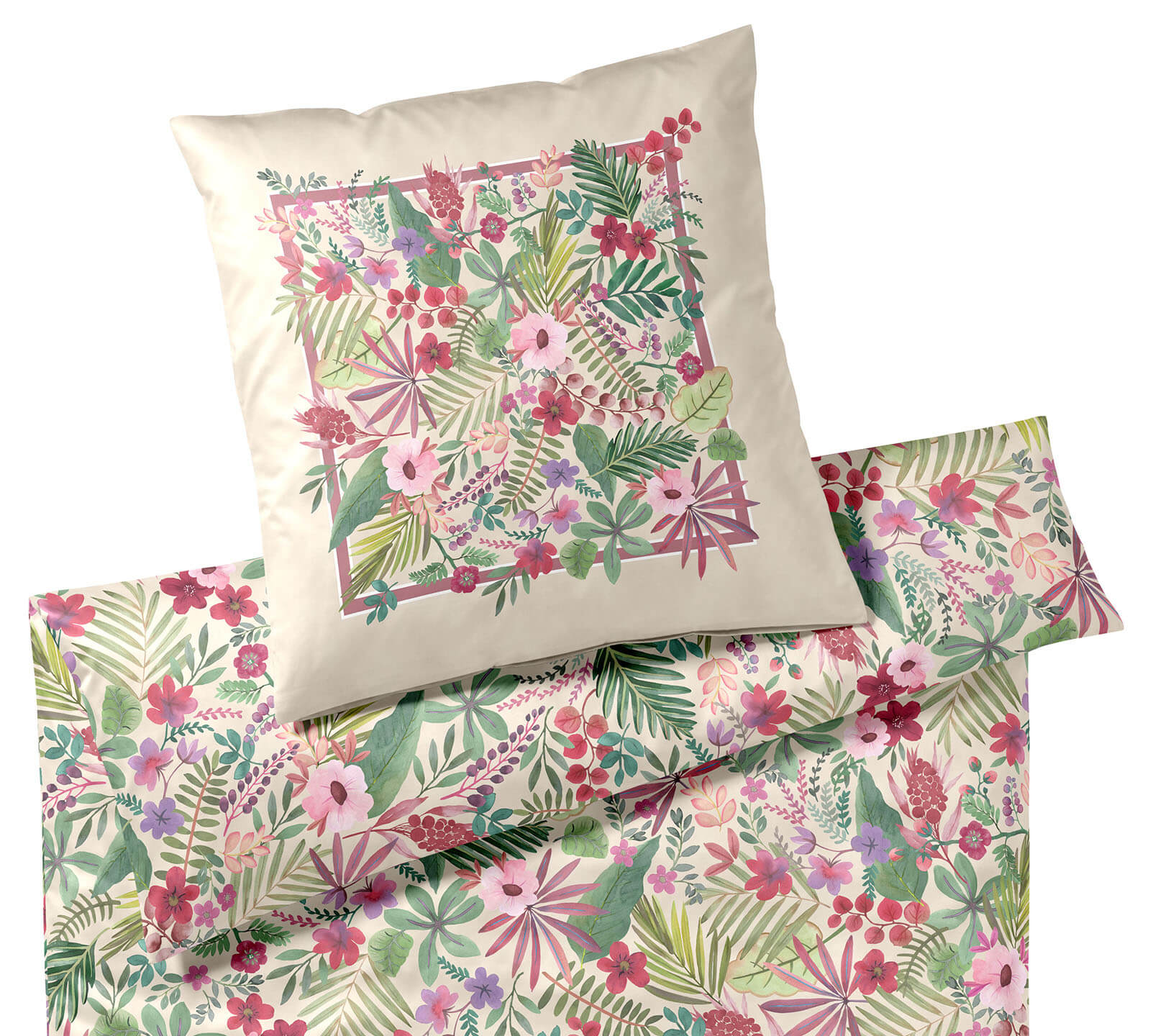 Satin Bettwäsche Rise mit Blumenmotiv Sand Freisteller #farbe_Rise Sand