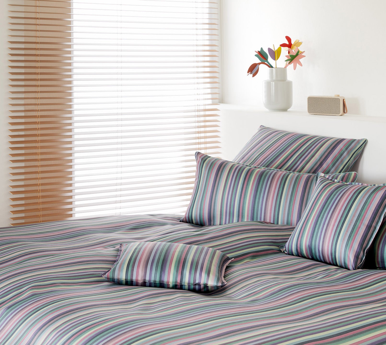 Satin Bettwaesche Side by Side in Lavendel Streifen Schlafzimmer #farbe_Lavendel