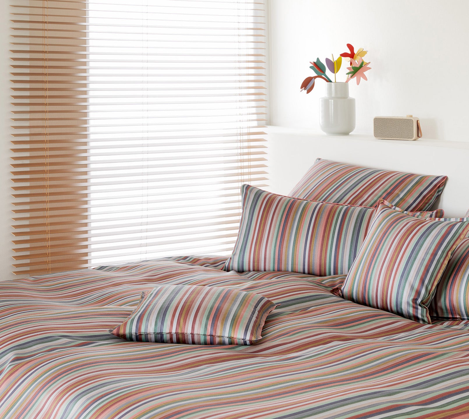Satin Bettwaesche Side by Side in Rot Streifen Schlafzimmer #farbe_Rouge