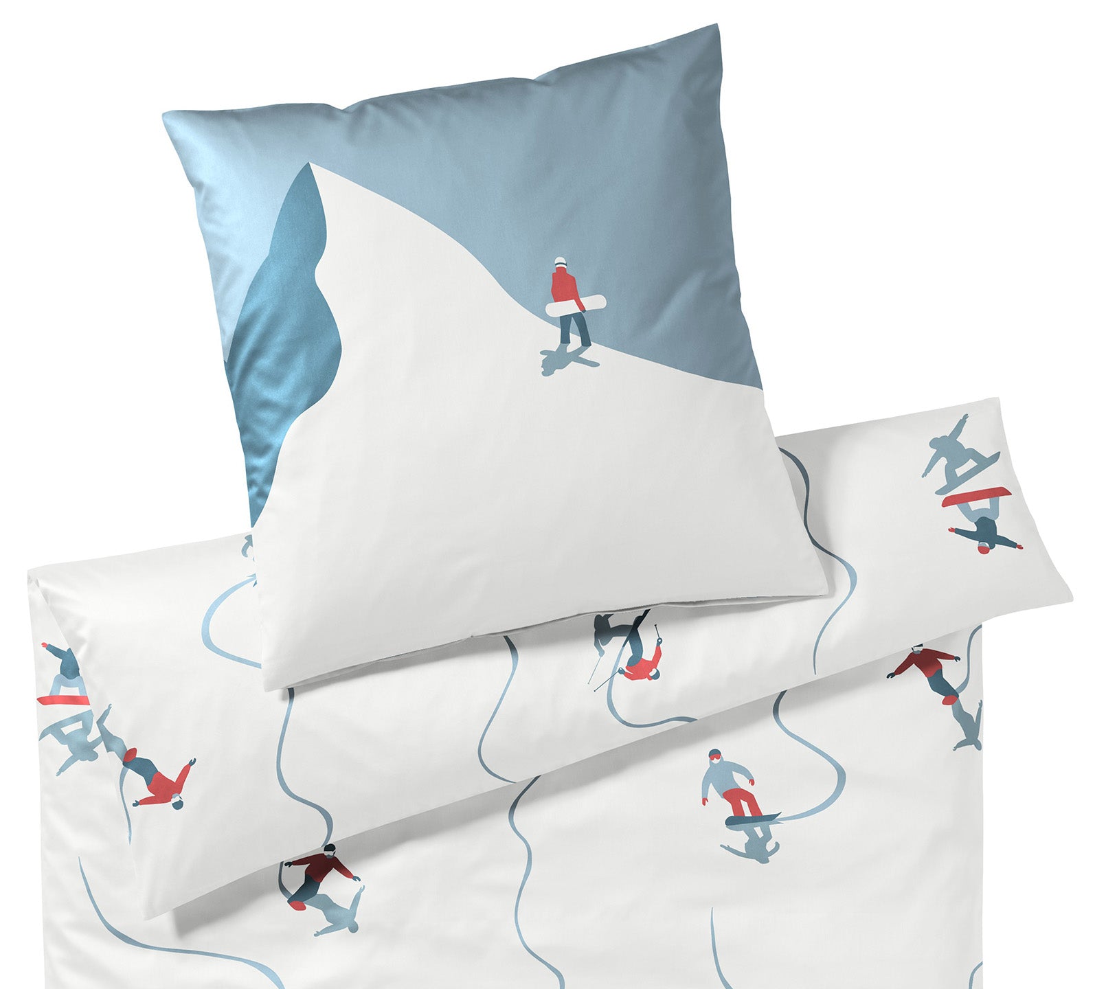 Satin Skifahrer Bettwäsche Joyride in Signal Rot Wintermotiv Freisteller #farbe_Signal Rot