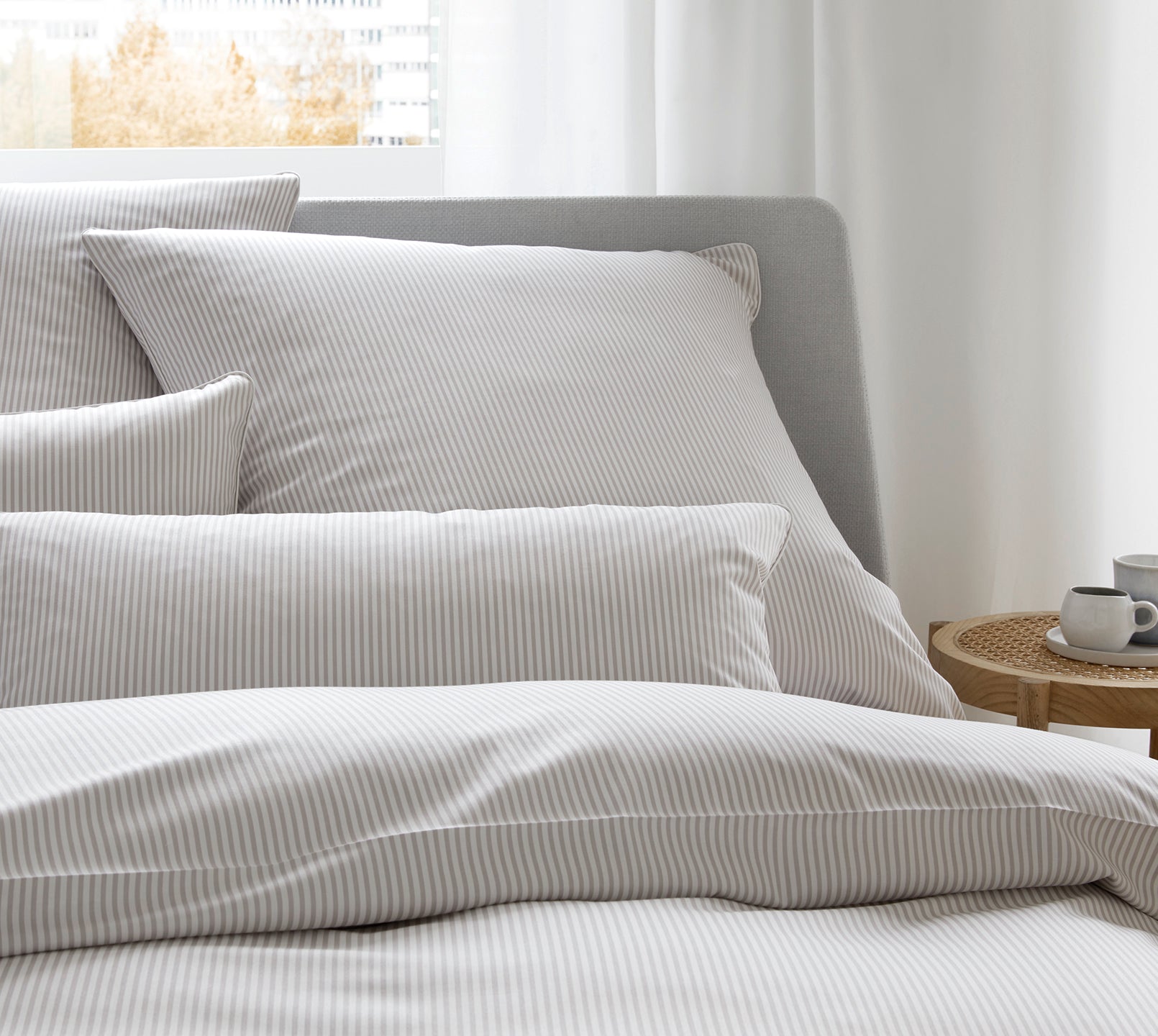 Satin Bettwäsche Hamburger Streifen in Sand Schlafzimmer #farbe_Hamburger Streifen Sand