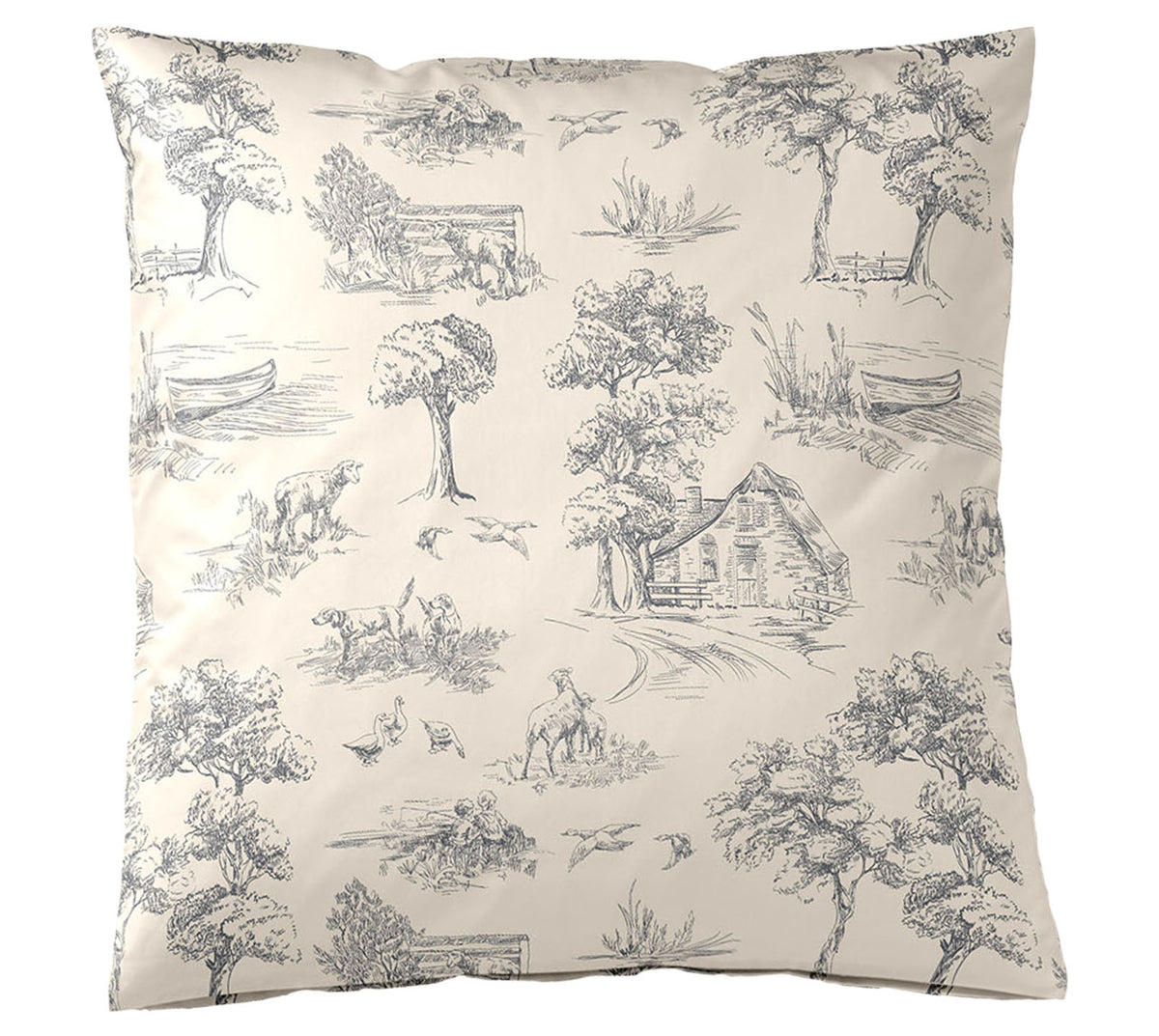 Satin Bettwäsche Toile de Jouy in Greige Freisteller Kissen #farbe_Greige
