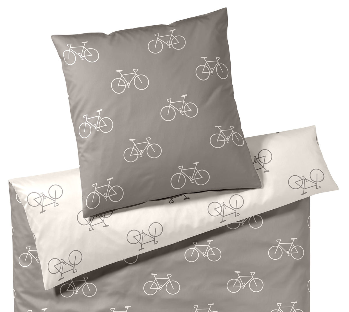 Satin Wende Bettwäsche Velo in Taupe Fahrrad Freisteller #farbe_Velo Taupe