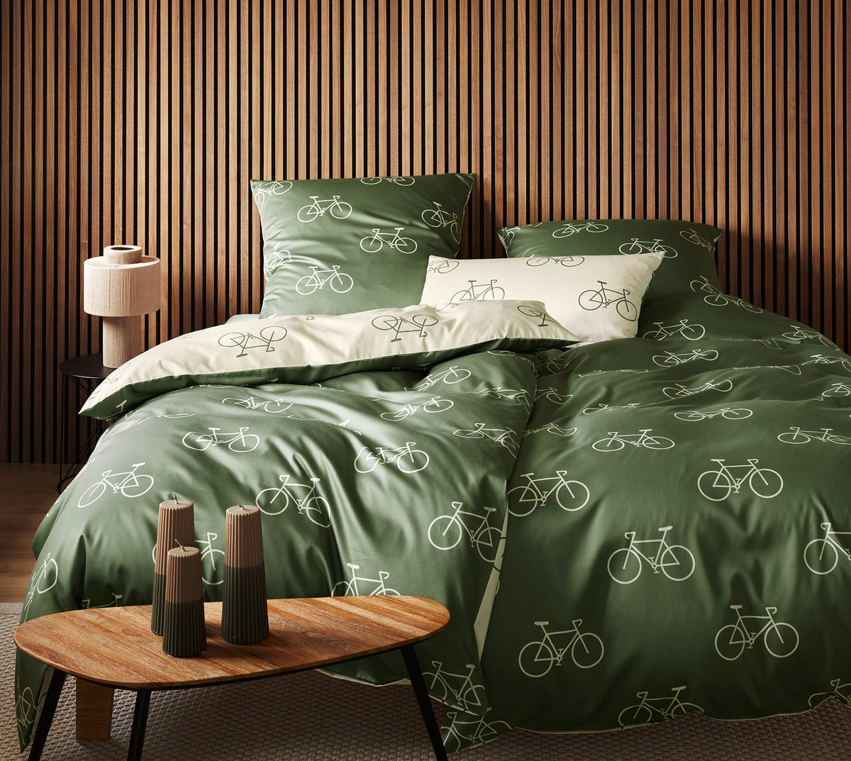 Satin Wende Bettwäsche Velo in Moos Fahrrad Detail #farbe_Velo Moos