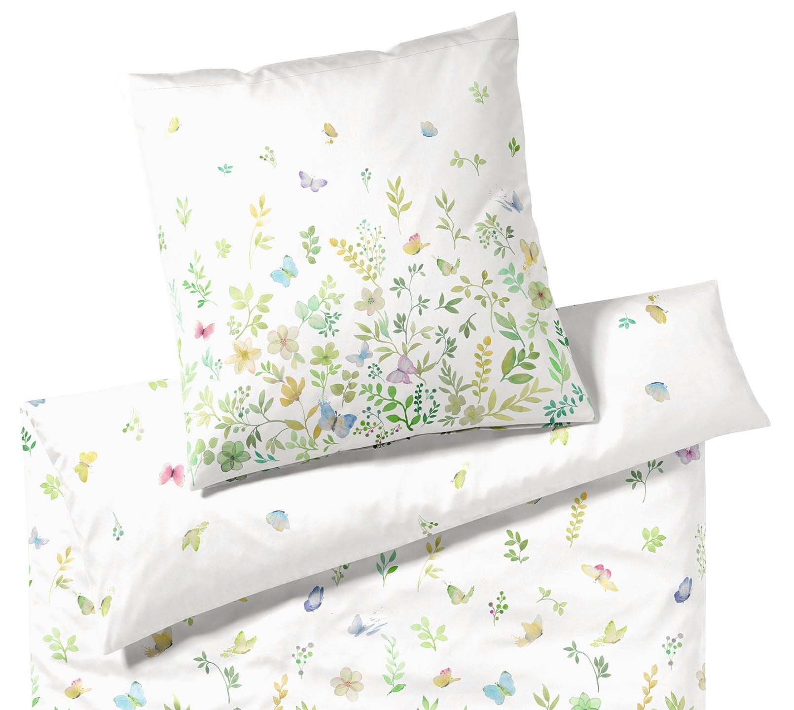 Satin Bettwäsche Schmetterlinge Sping Fling in Grün Blumen Freisteller #farbe_Spring Fling Grün