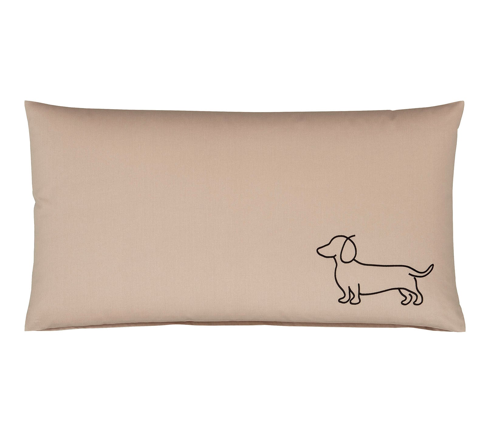 Satin Kissen 40x80 Companion in Schwarz-Beige Hundesilhouette Stickerei #farbe_Companion Schwarz-Beige Kissen 40x80cm
