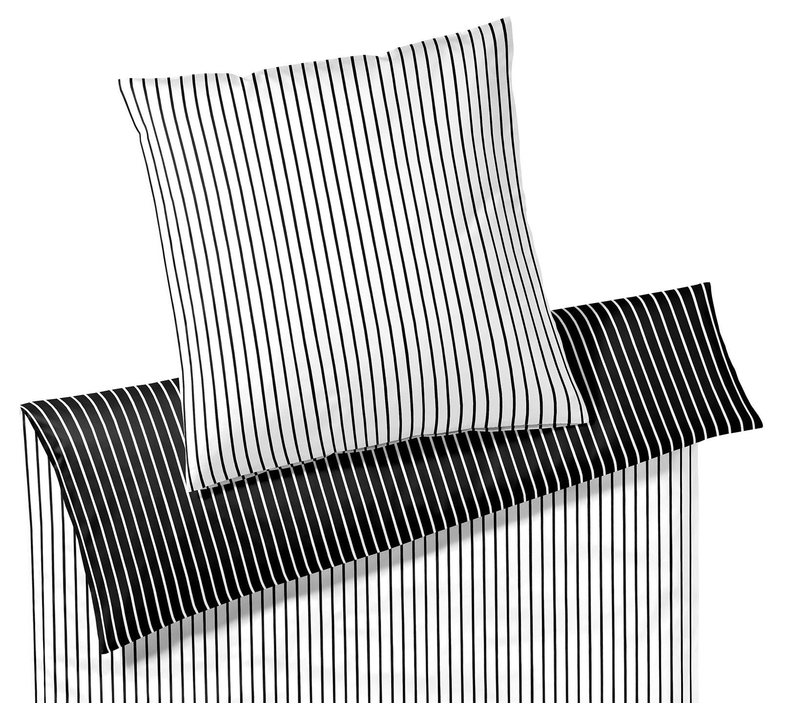 Satin Wende-Bettwäsche Lined Streifen Freisteller #farbe_Lined Schwarz-Weiß