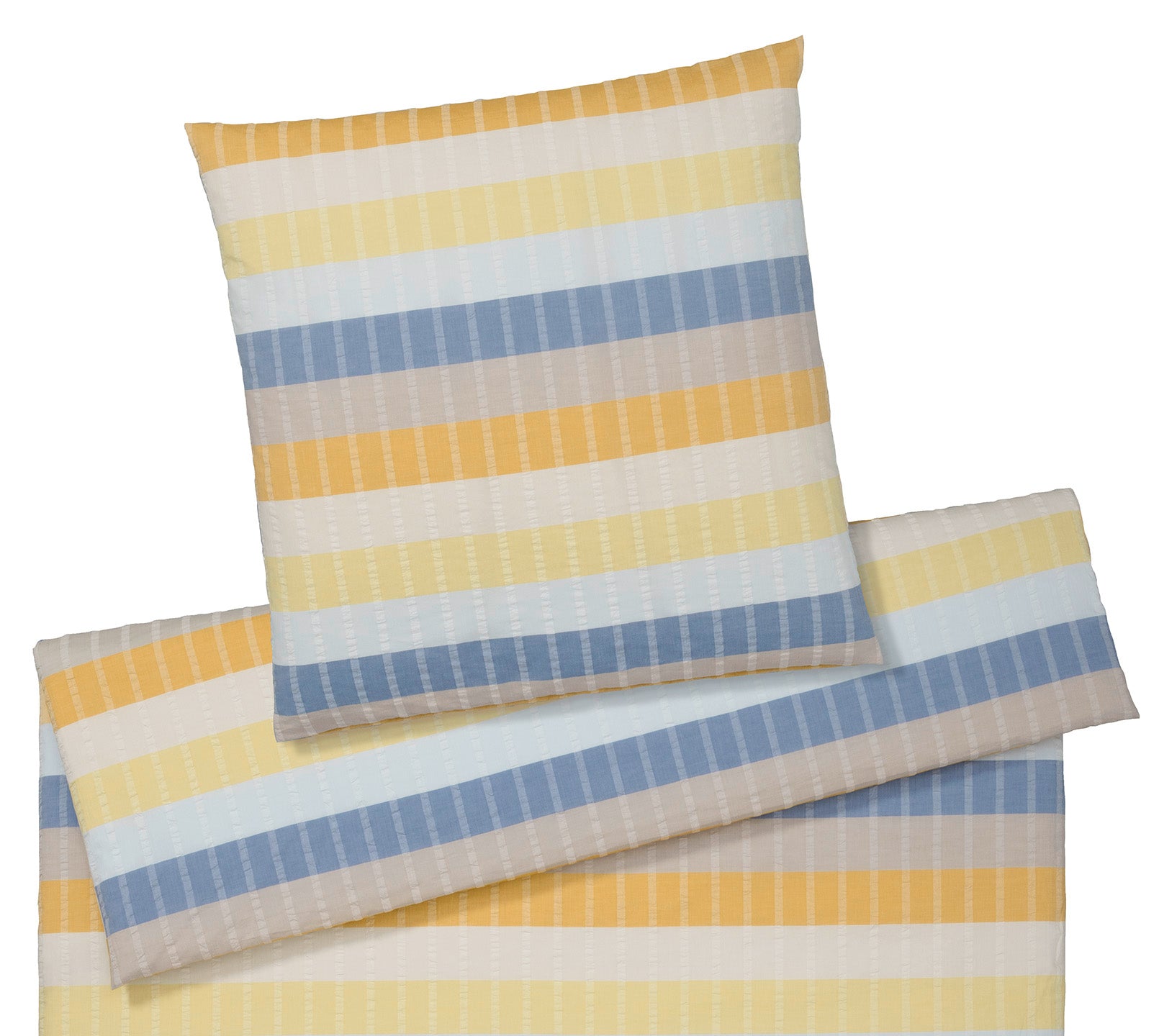 Seersucker Bettwaesche Gotland in Sonnengelb Streifen Freisteller #farbe_Sonnen-Gelb gestreift