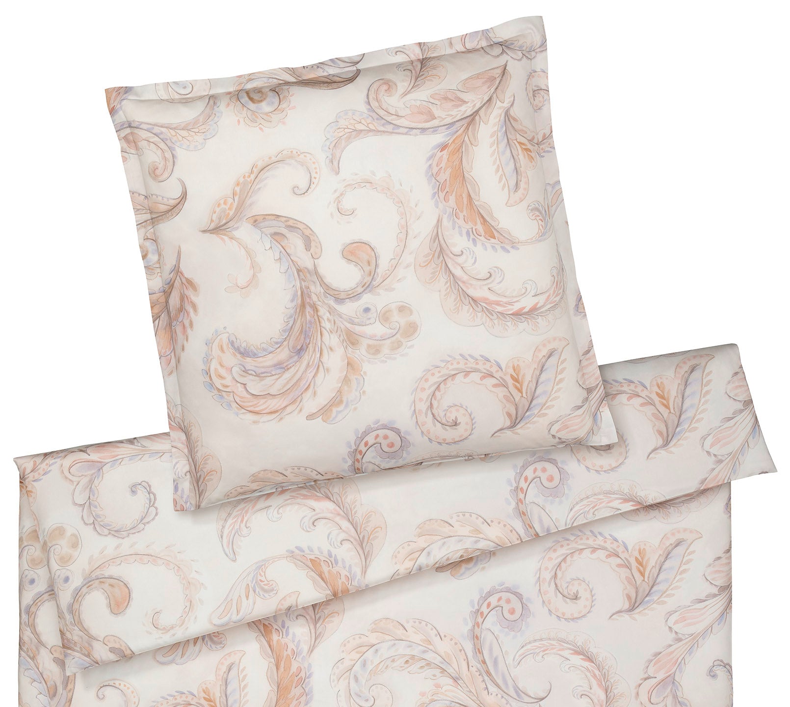 Seiden Satin Bettwäsche Grandezza in Apricot Paisleymuster Freisteller #farbe_Grandezza Apricot