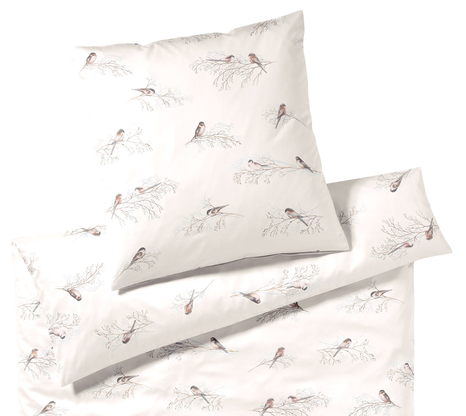 Seiden Satin Bettwäsche Spätzchen in Ecru Vogelmotiv Freisteller #farbe_Spätzchen Ecru