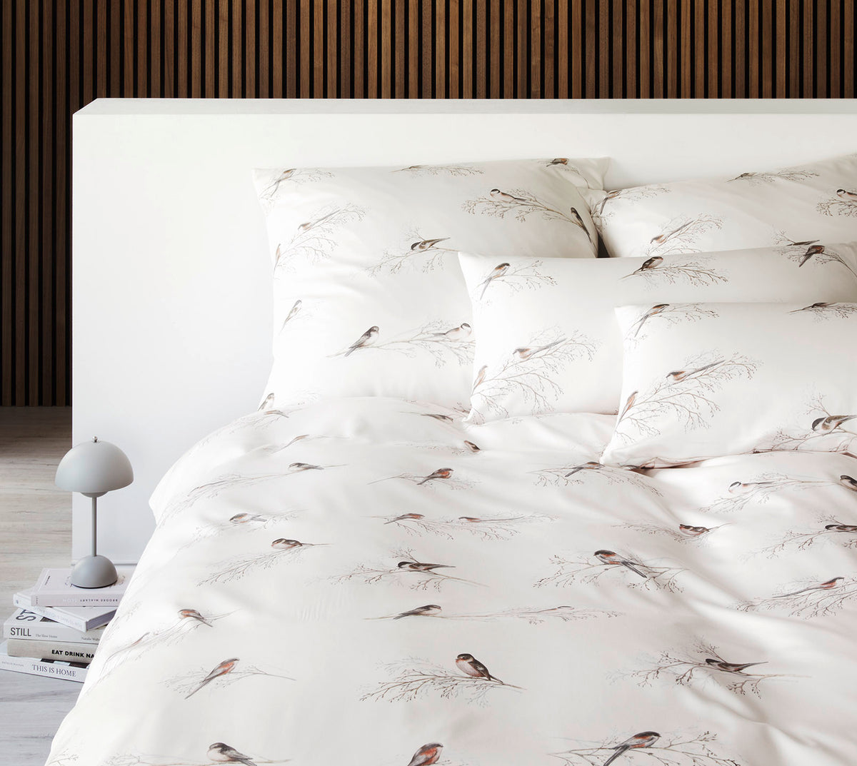 Seiden Satin Bettwäsche Spätzchen in Ecru Vogelmotiv Schlafzimmer #farbe_Spätzchen Ecru