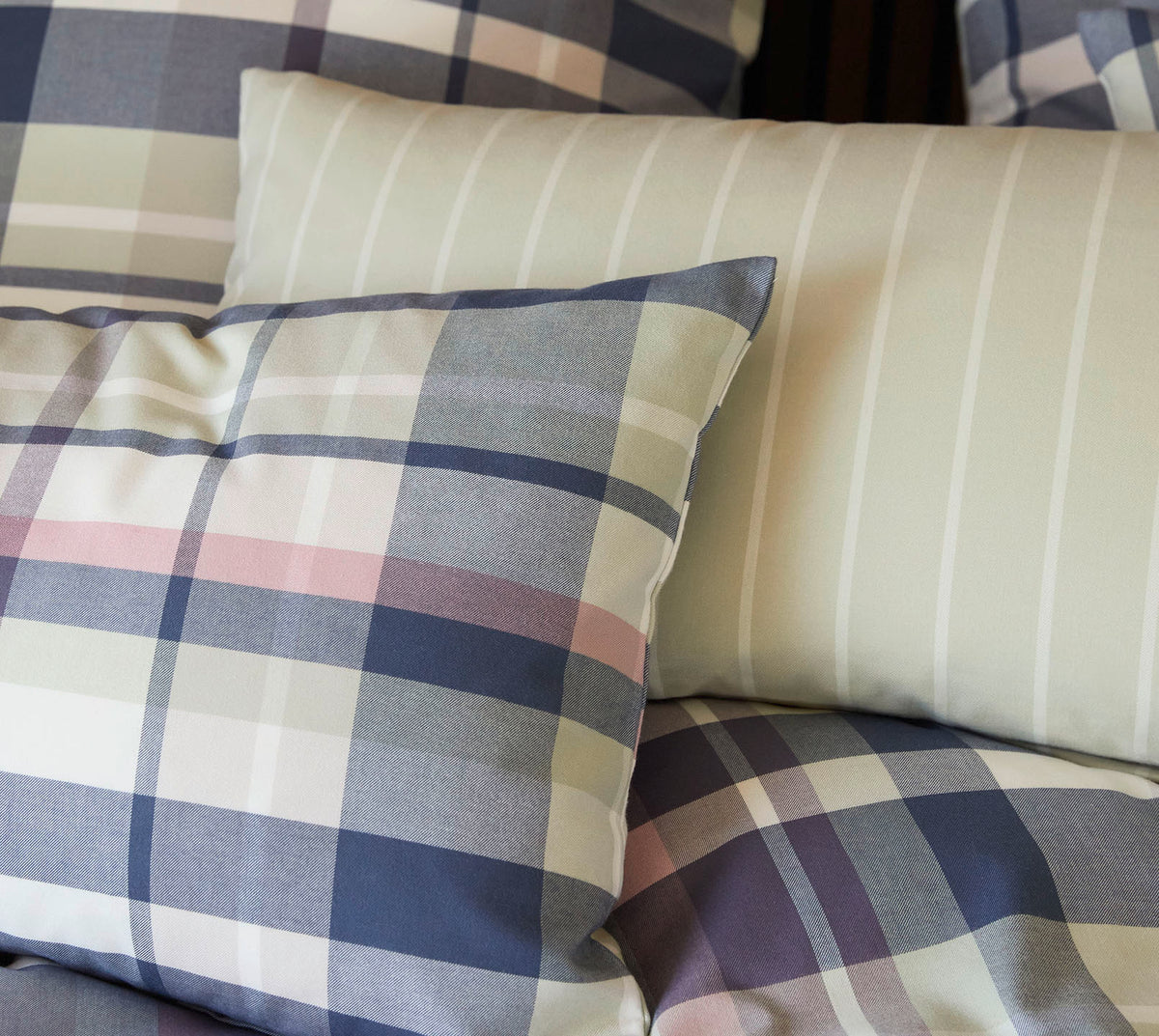 Softflanell Bettwäsche Darcy in Pistazie Karo Kissenmix #farbe_Darcy Pistazie