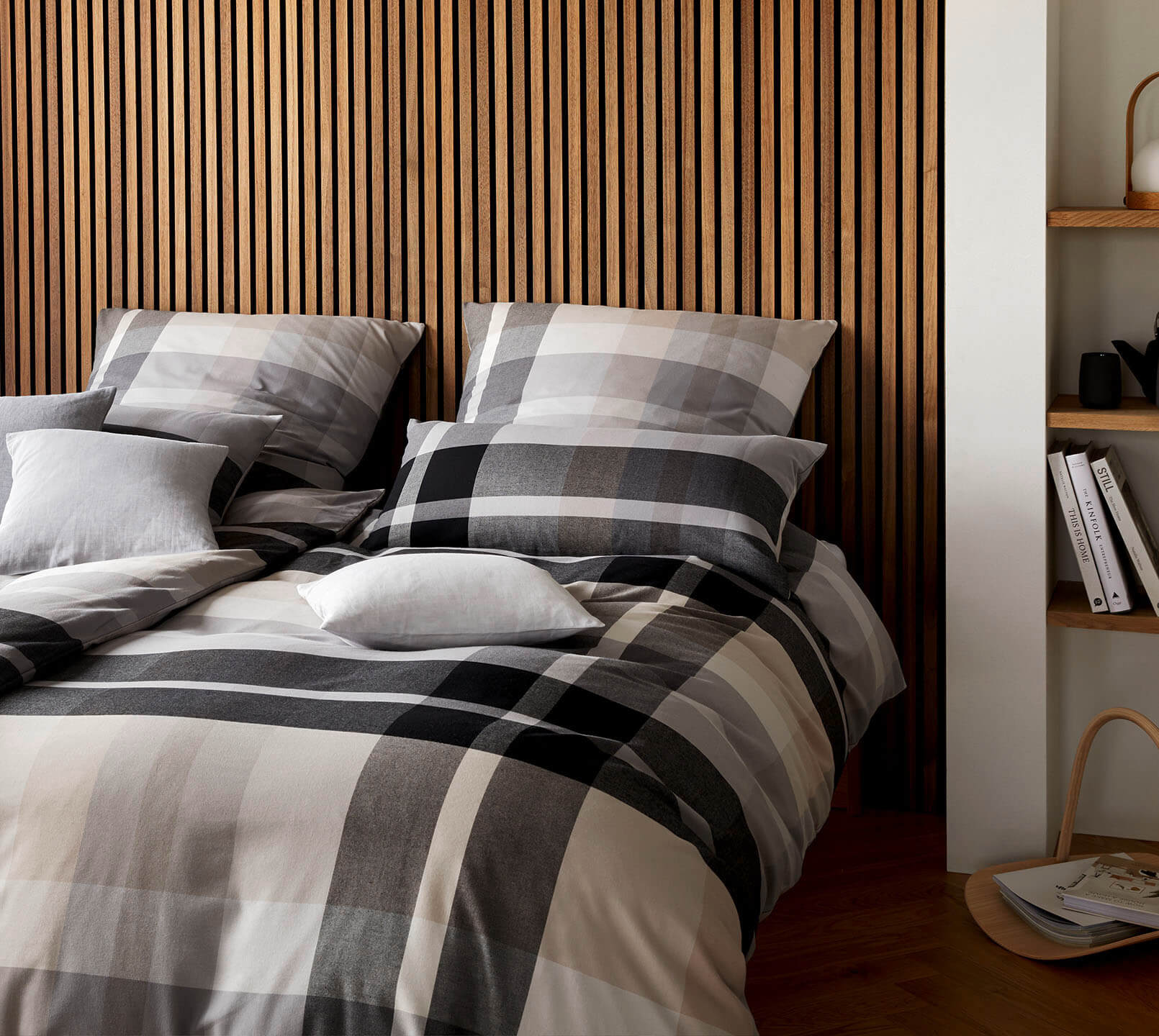 Softflanell Bettwäsche Fitzgerald in Graphit Karo Schlafzimmer #farbe_Fitzgerald Graphit