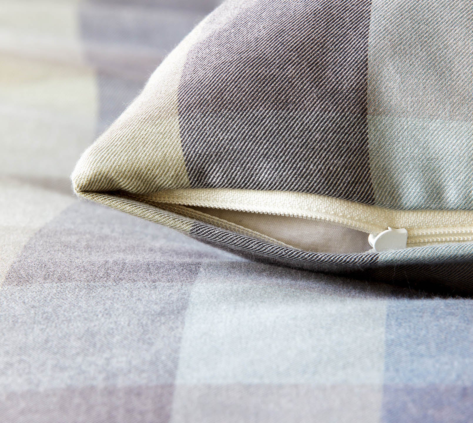 Softflanell Bettwäsche Glasgow in Salbei-Blau Karo Reißverschluss #farbe_Glasgow Salbei-Blau